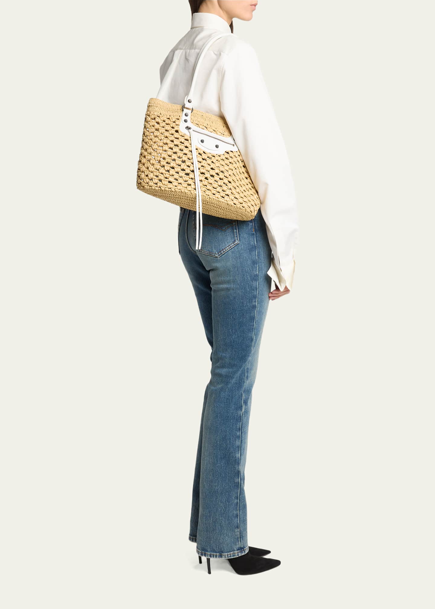 Balenciaga Le City Raffia Shoulder Bag - Bergdorf Goodman