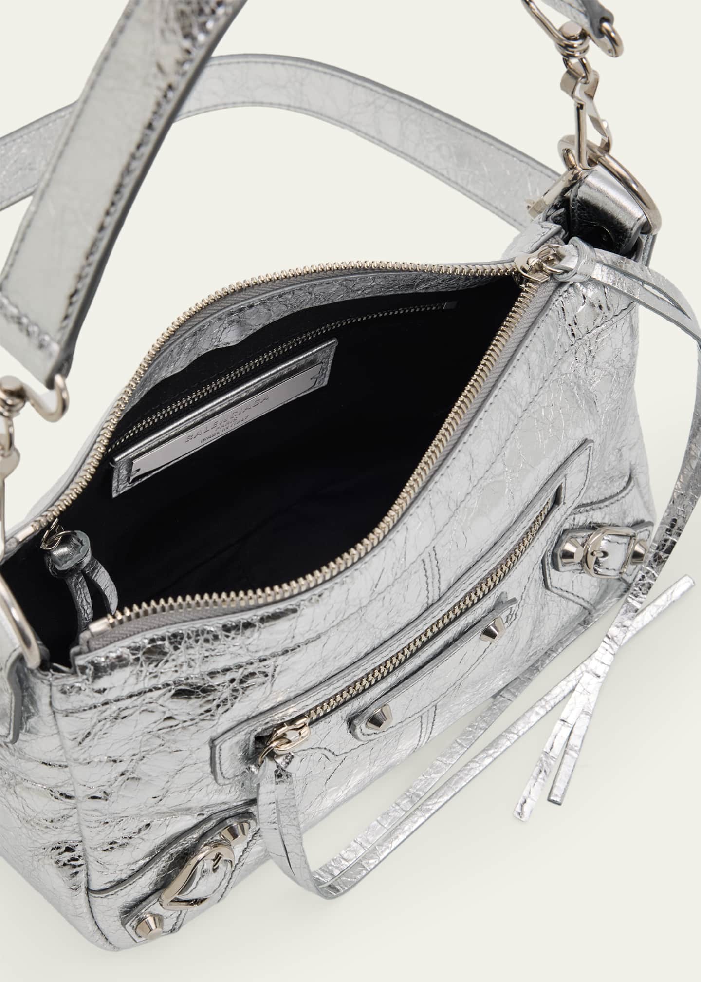 Balenciaga Le City Mini Metallic Leather Moto Shoulder Bag