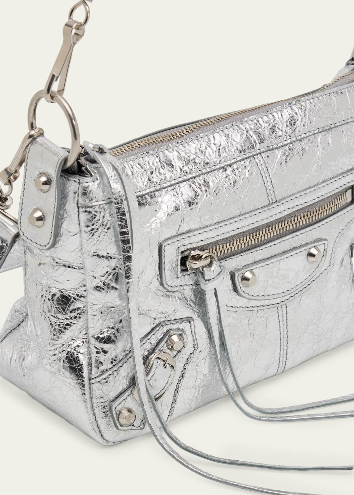 Balenciaga Le City Mini Metallic Leather Moto Shoulder Bag