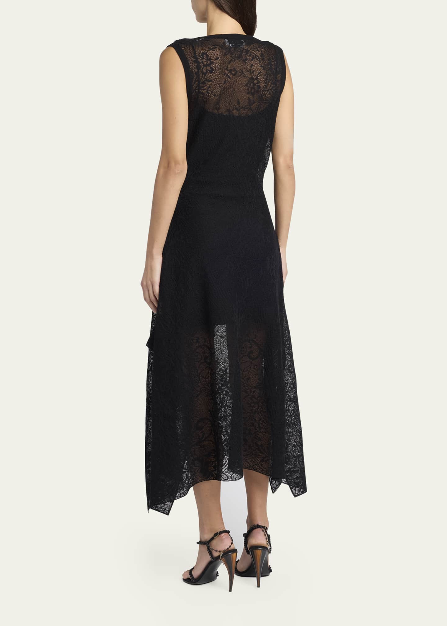 Mcqueen Floral Lace Semi-Sheer Sleeveless Dress, Black, Women's, 38, Cocktail & Party Wedding Guest Dresses Sleeveless Dresses