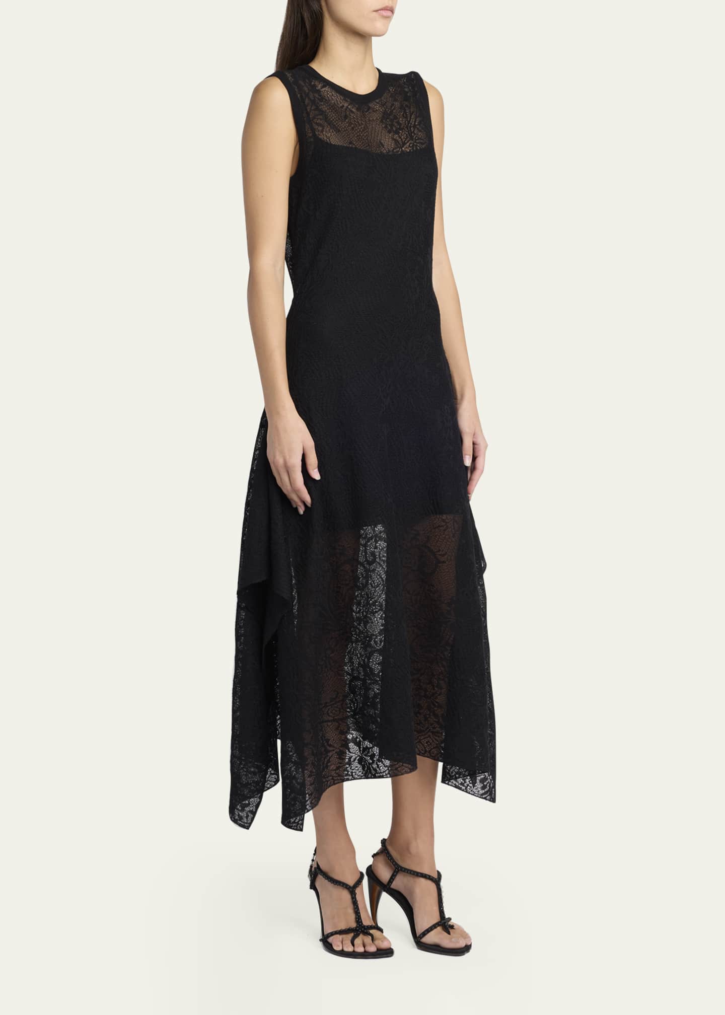 Mcqueen Floral Lace Semi-Sheer Sleeveless Dress, Black, Women's, 38, Cocktail & Party Wedding Guest Dresses Sleeveless Dresses