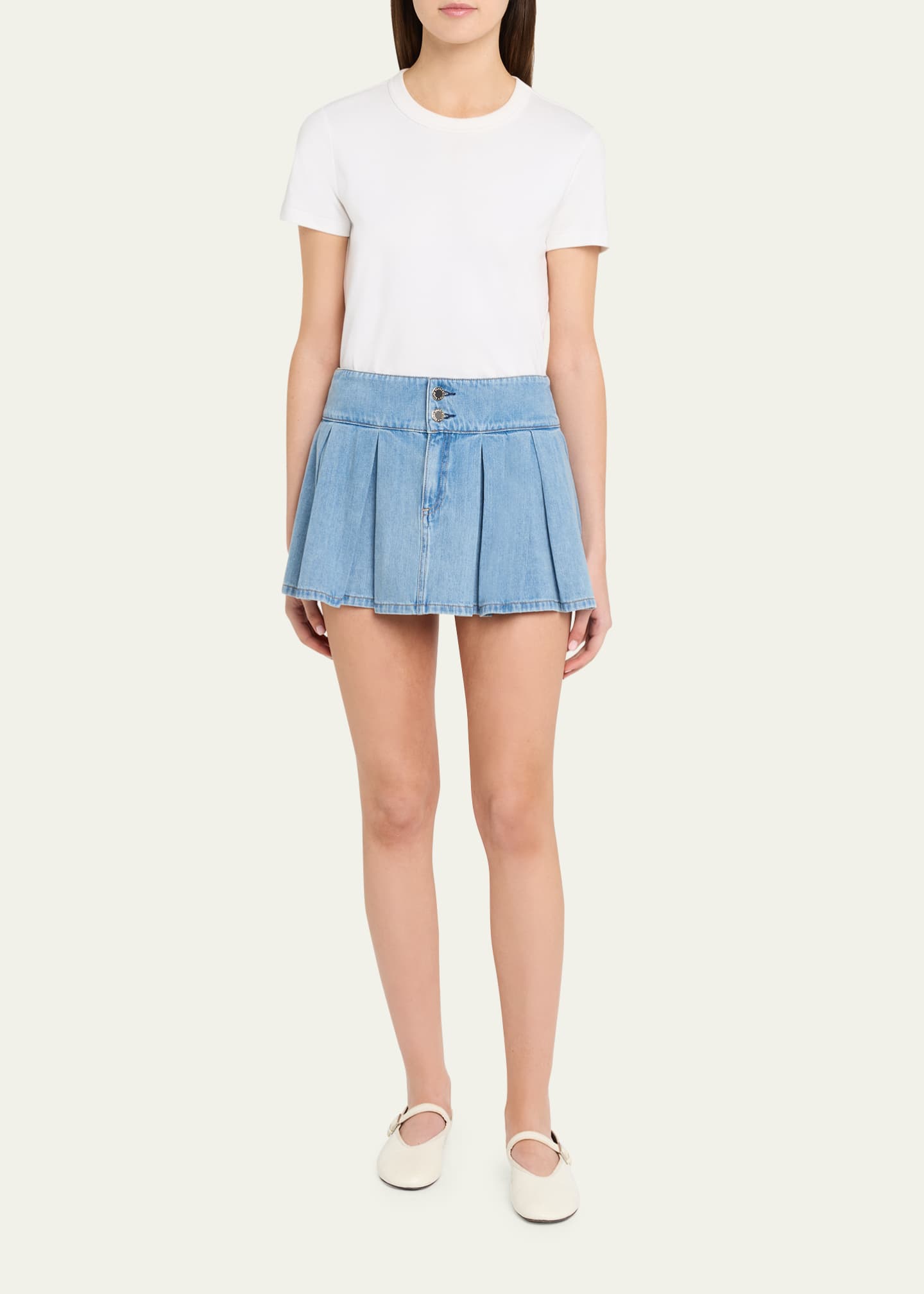 ALICE + OLIVIA Amy Low-Rise Pleated Denim Mini Skirt - Bergdorf