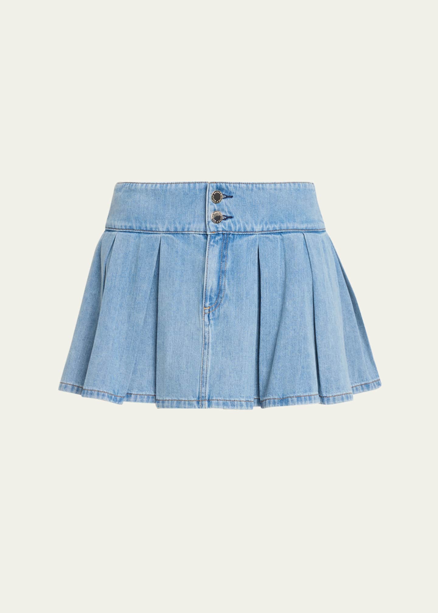 ALICE + OLIVIA Amy Low-Rise Pleated Denim Mini Skirt - Bergdorf