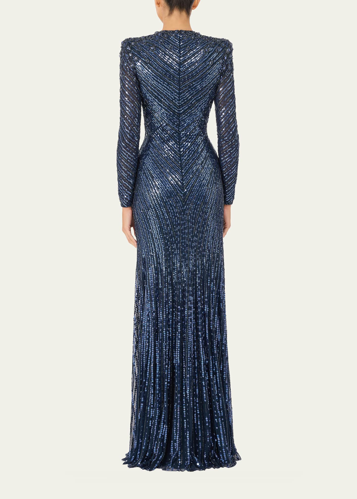 Jenny Packham Eve Embellished Strong-Shoulder Long-Sleeve Gown - Bergdorf  Goodman