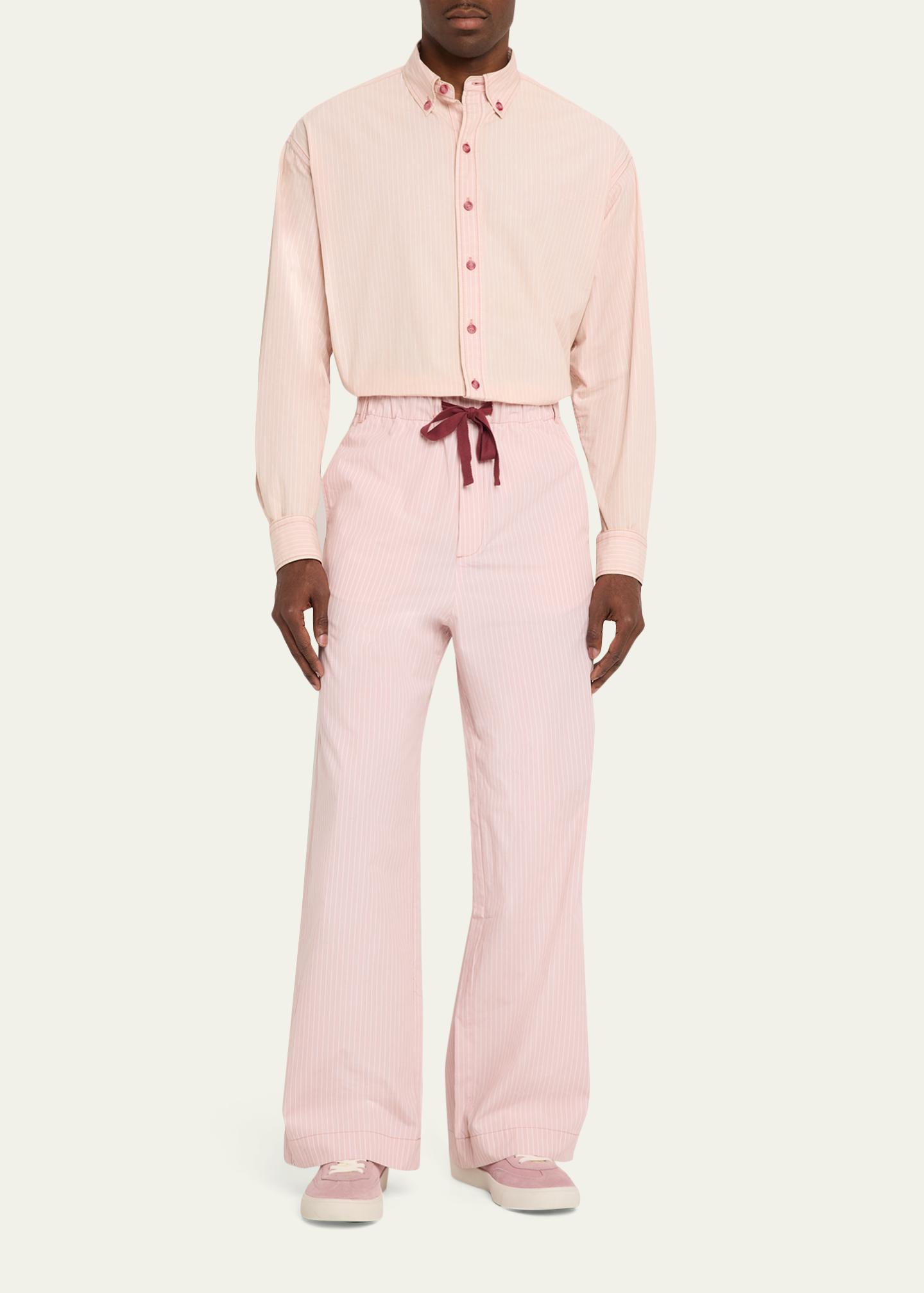 Sanderlak Men's Cotton Poplin Stripe Wide-Leg Pants - Bergdorf Goodman