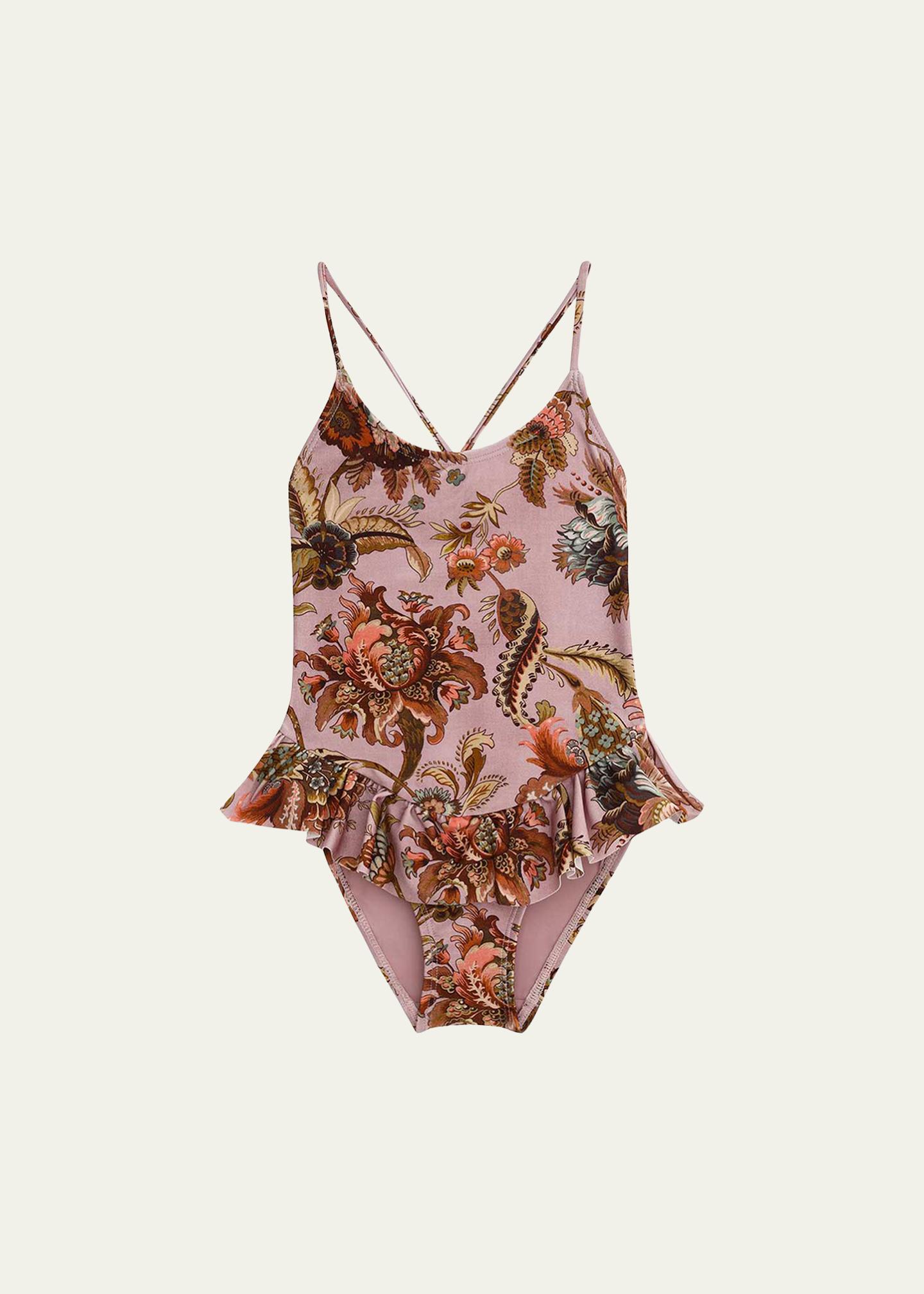 Zimmermann Aster Printed Frill One-Piece Swimsuit, Size 1-12