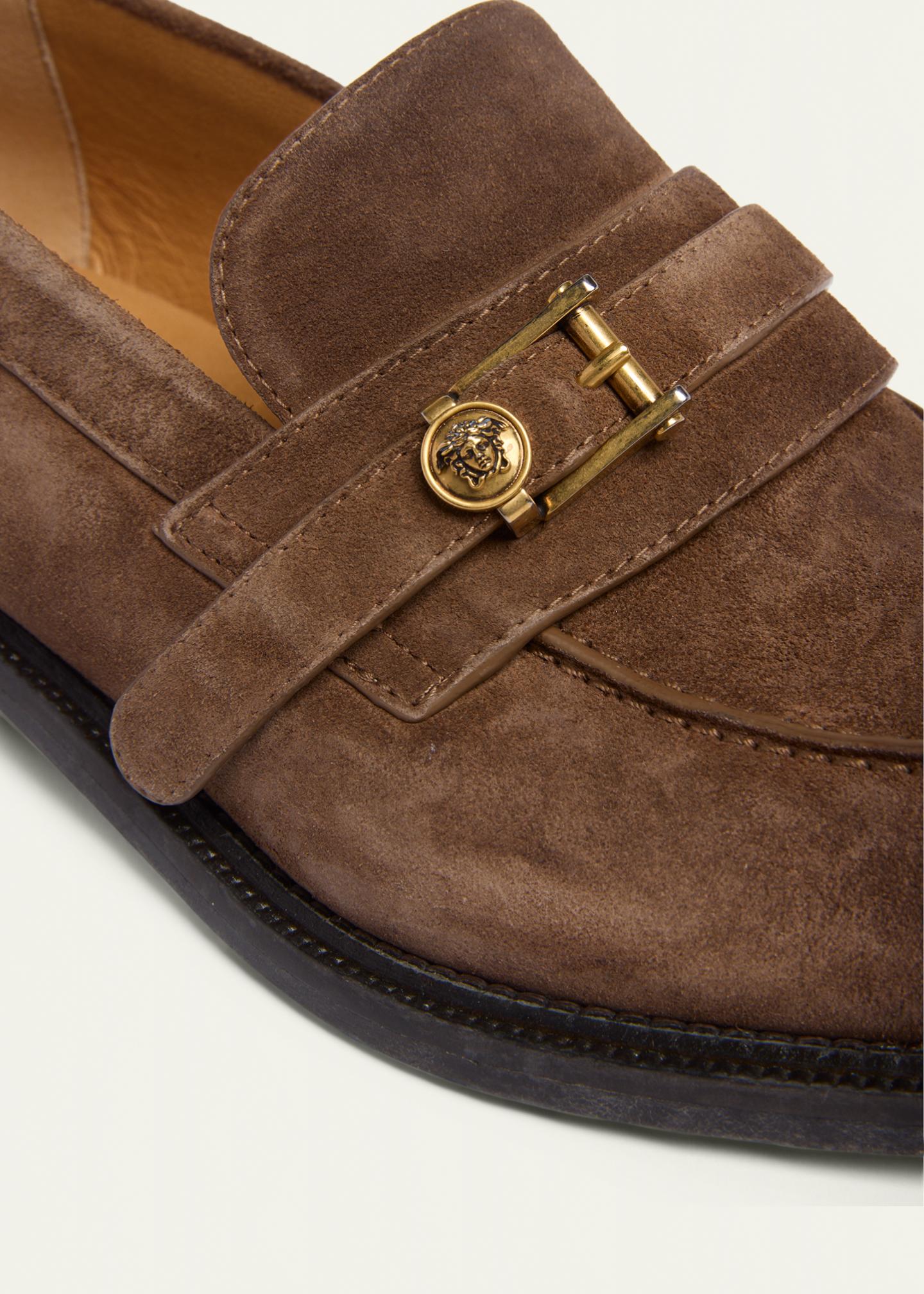 Versace Men's Suede La Medusa Buckle Loafers - Bergdorf Goodman