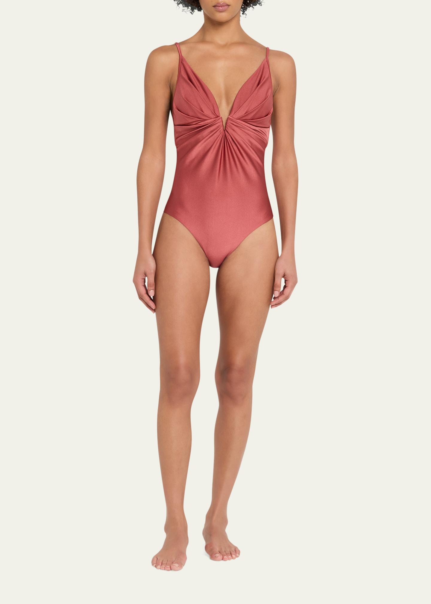 Zimmermann Solstice Tuck Plunge One-Piece Swimsuit - Bergdorf Goodman