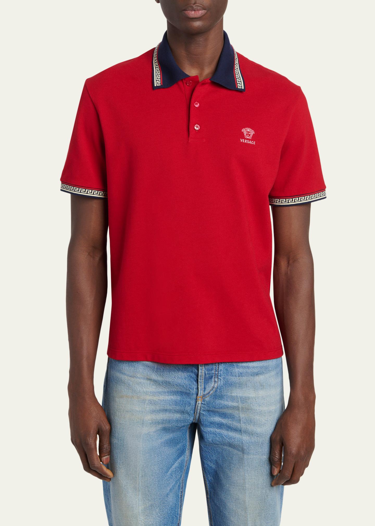 Versace Men's Greca-Trim Cotton Pique Medusa Polo Shirt - Bergdorf
