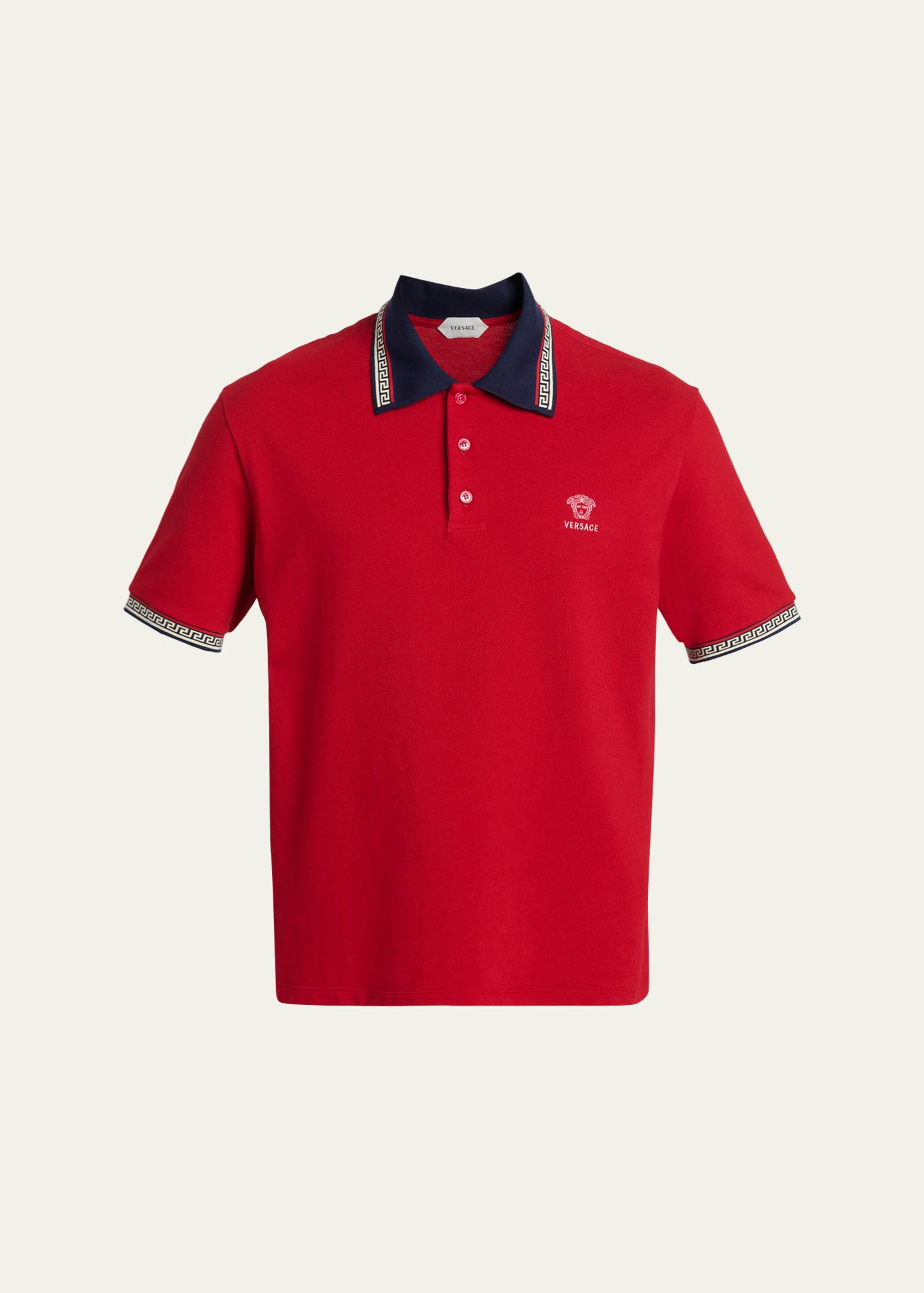 Versace Men's Greca-Trim Cotton Pique Medusa Polo Shirt - Bergdorf