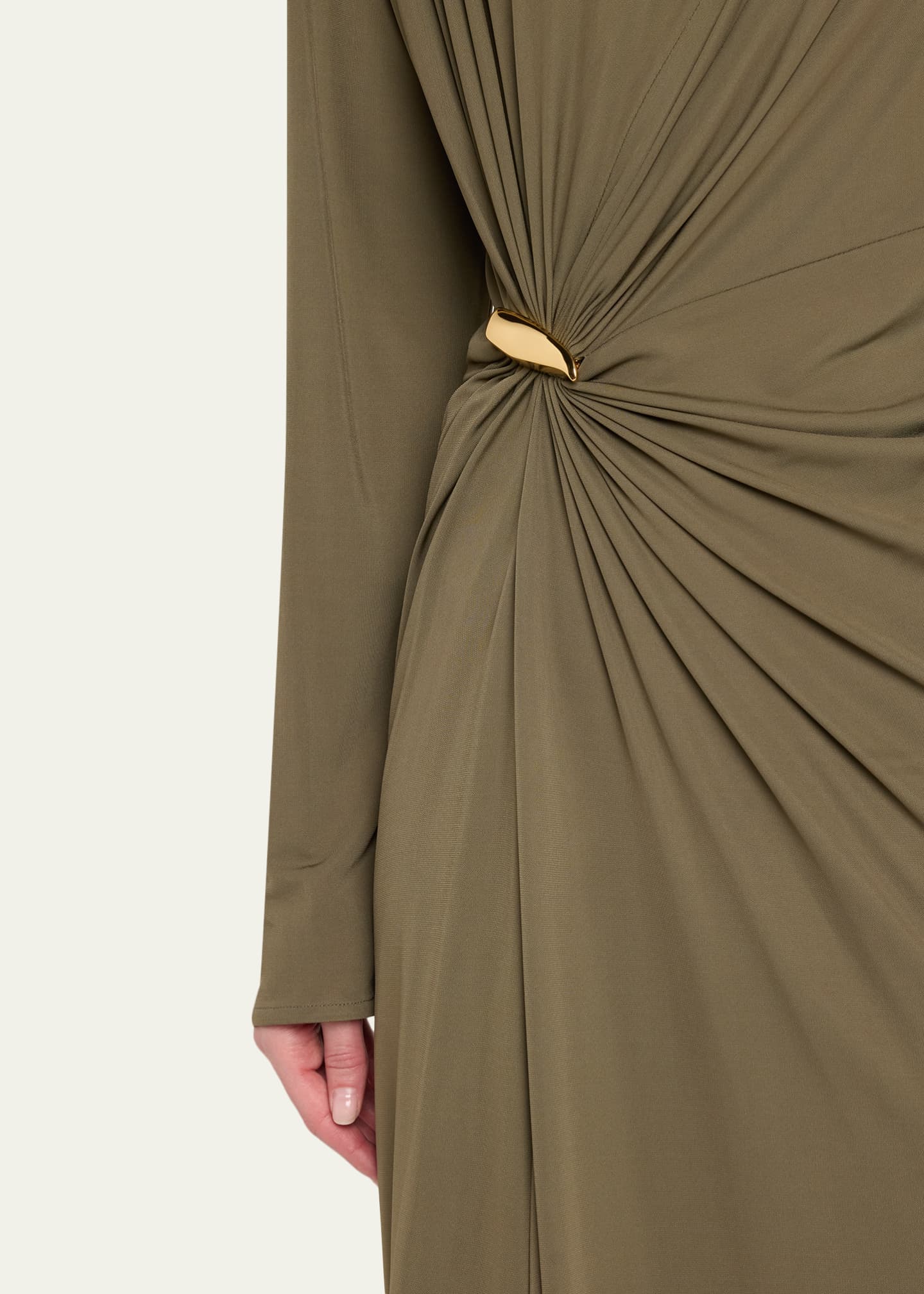 Bottega Veneta Long-Sleeve Draped Matte Crepe Maxi Dress