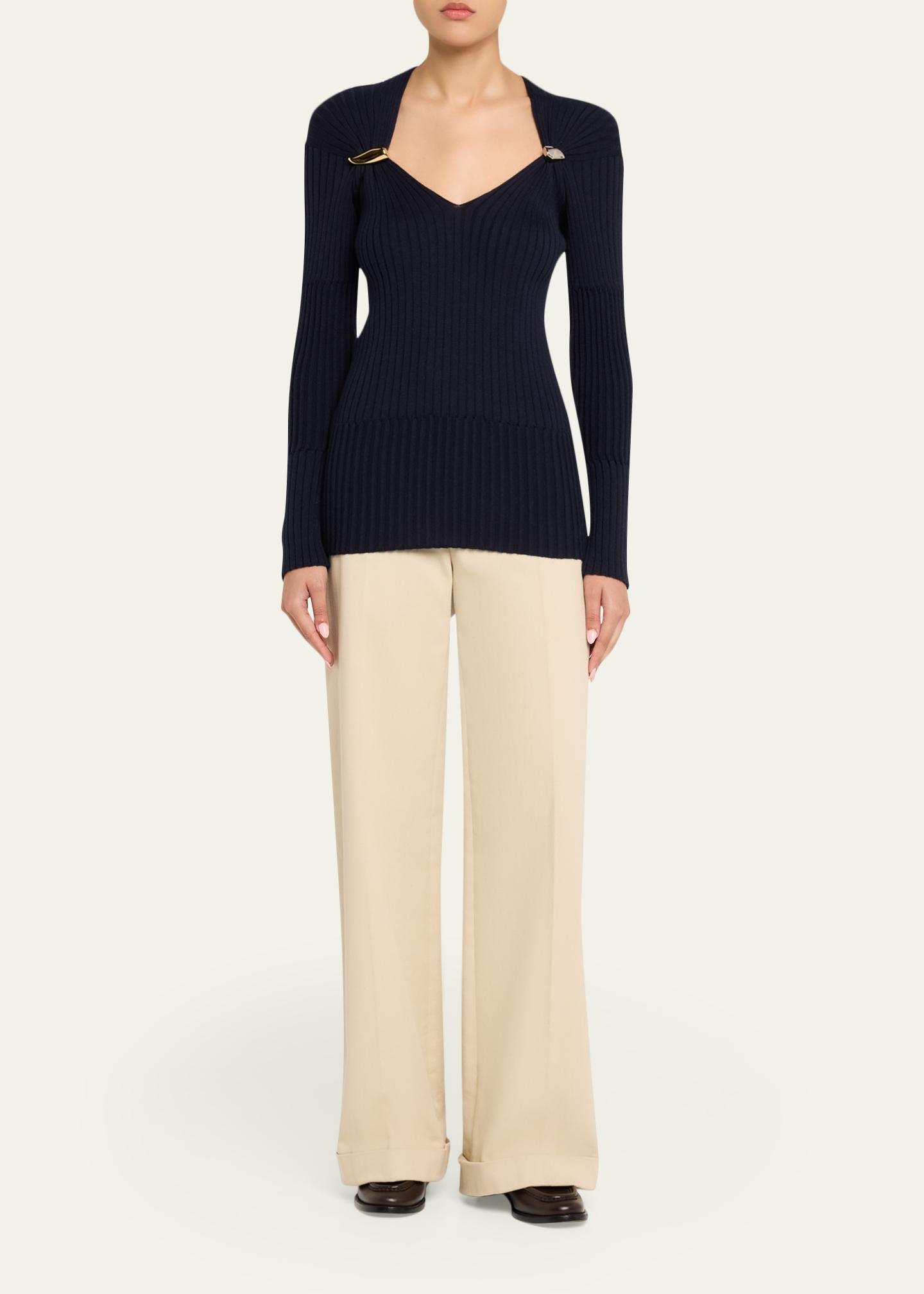 Bottega Veneta Claw Embellished Cashmere-Silk Rib Sweater