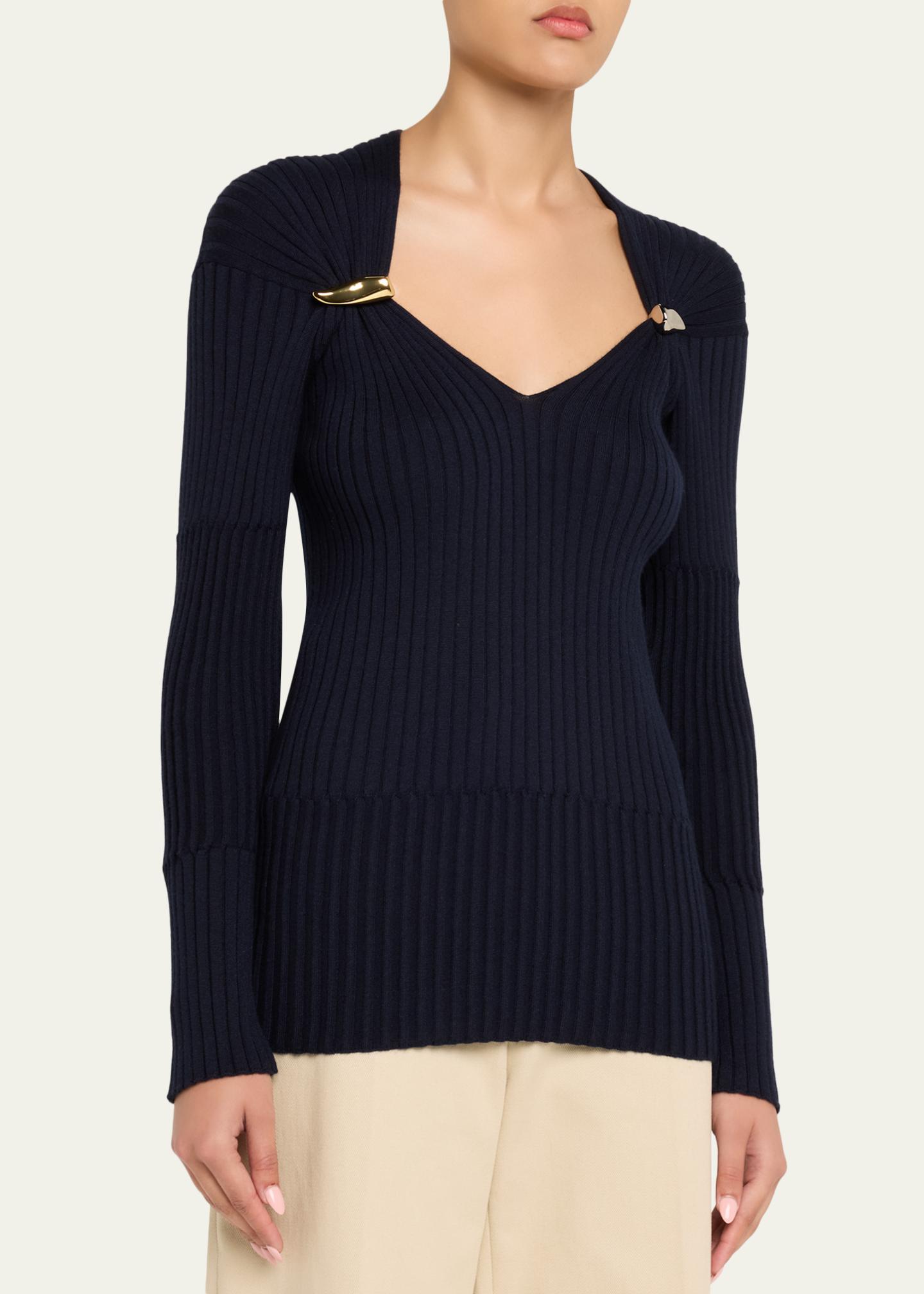 Bottega Veneta Claw Embellished Cashmere-Silk Rib Sweater