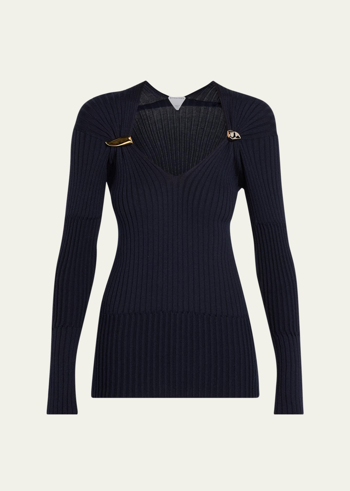 Bottega Veneta Claw Embellished Cashmere-Silk Rib Sweater