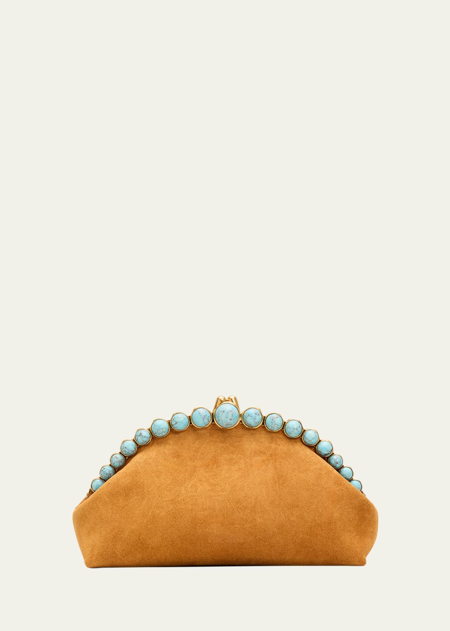 Cult Gaia Una Faux Turquoise-Embellished Suede Clutch Bag