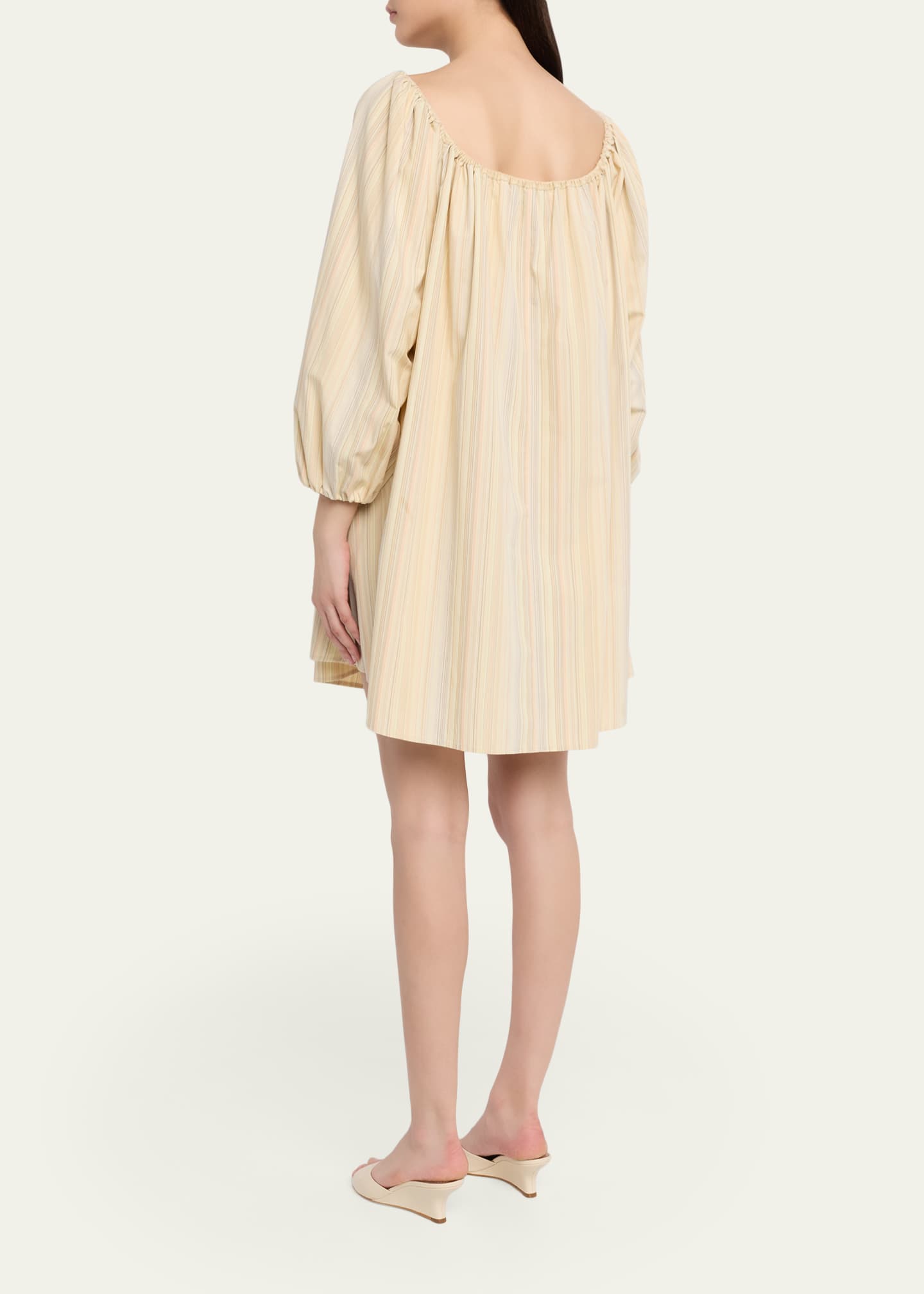 Bernadette Tie-Neck Striped Cotton Long-Sleeve Mini Dress, Women's, 38, Casual & Work Dresses Day Dresses Sundresses