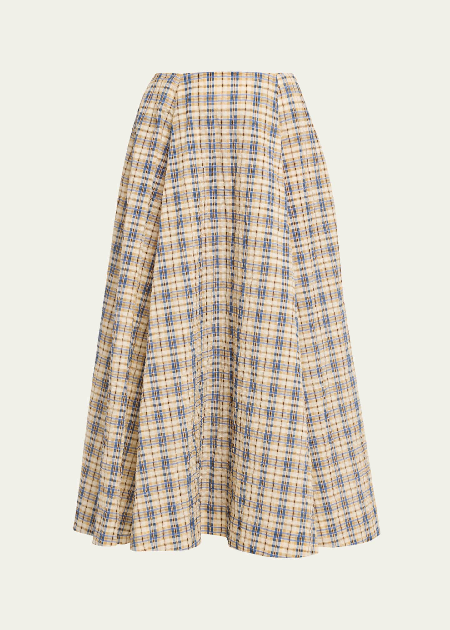 BERNADETTE Kennedy Check Seersucker Midi Skirt - Bergdorf Goodman