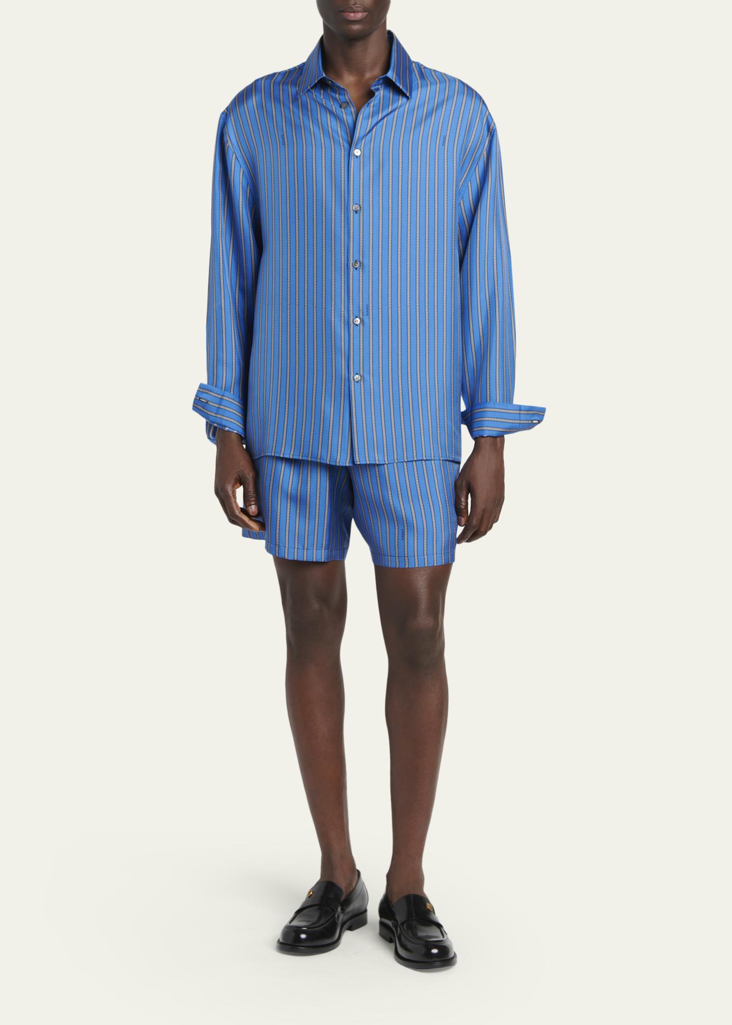 mens silk dress shorts Mens Silk Robe and Shorts Set with Contrast Piping and Short Sleeves Claret / S