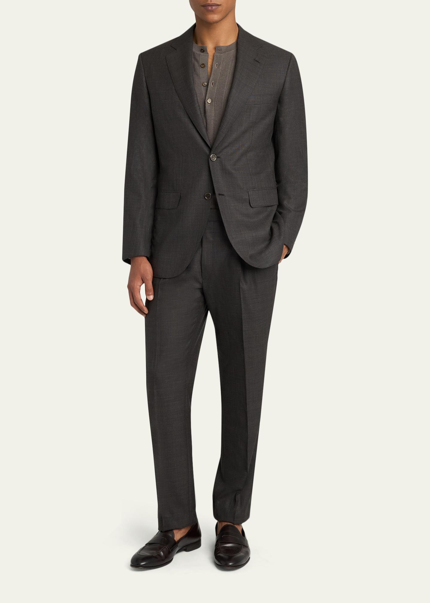 高級 Brioni イタリア製 ウール シングル セットアップ スーツ N769 Brioni Men's Wool and Silk Sharkskin Two-Piece Suit - Bergdorf Goodman