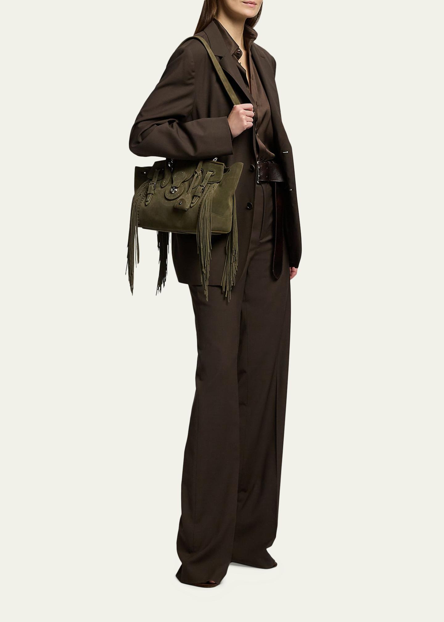 Ralph Lauren Collection Soft Ricky 27 Fringe-Trim Calf-Suede Bag