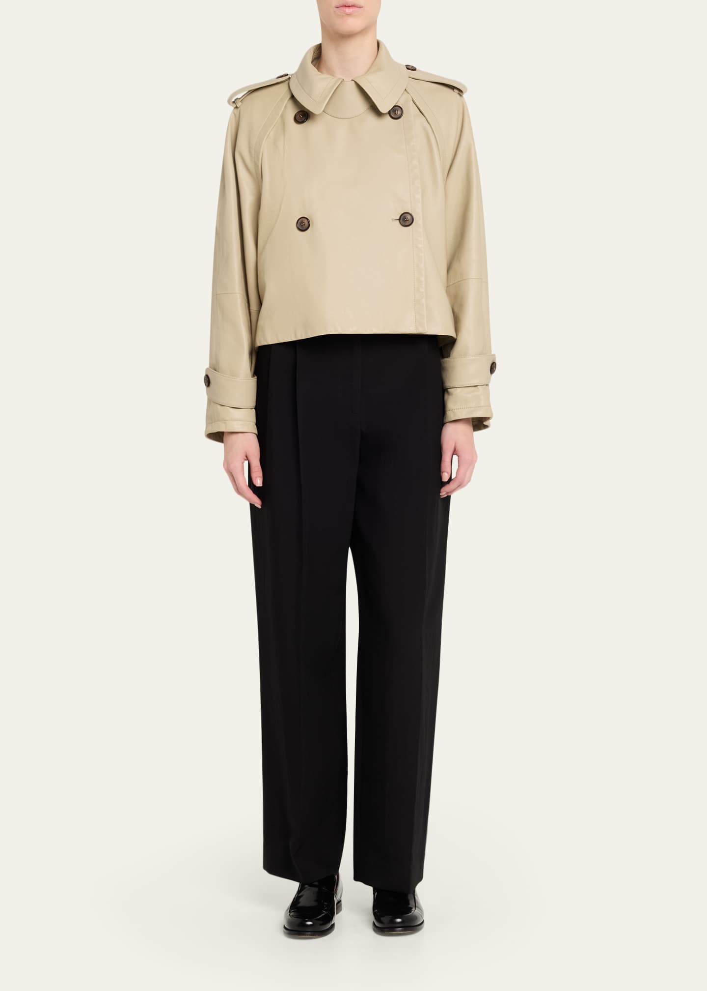 Giorgio Armani Leather Double-Breasted Boxy Trench Jacket