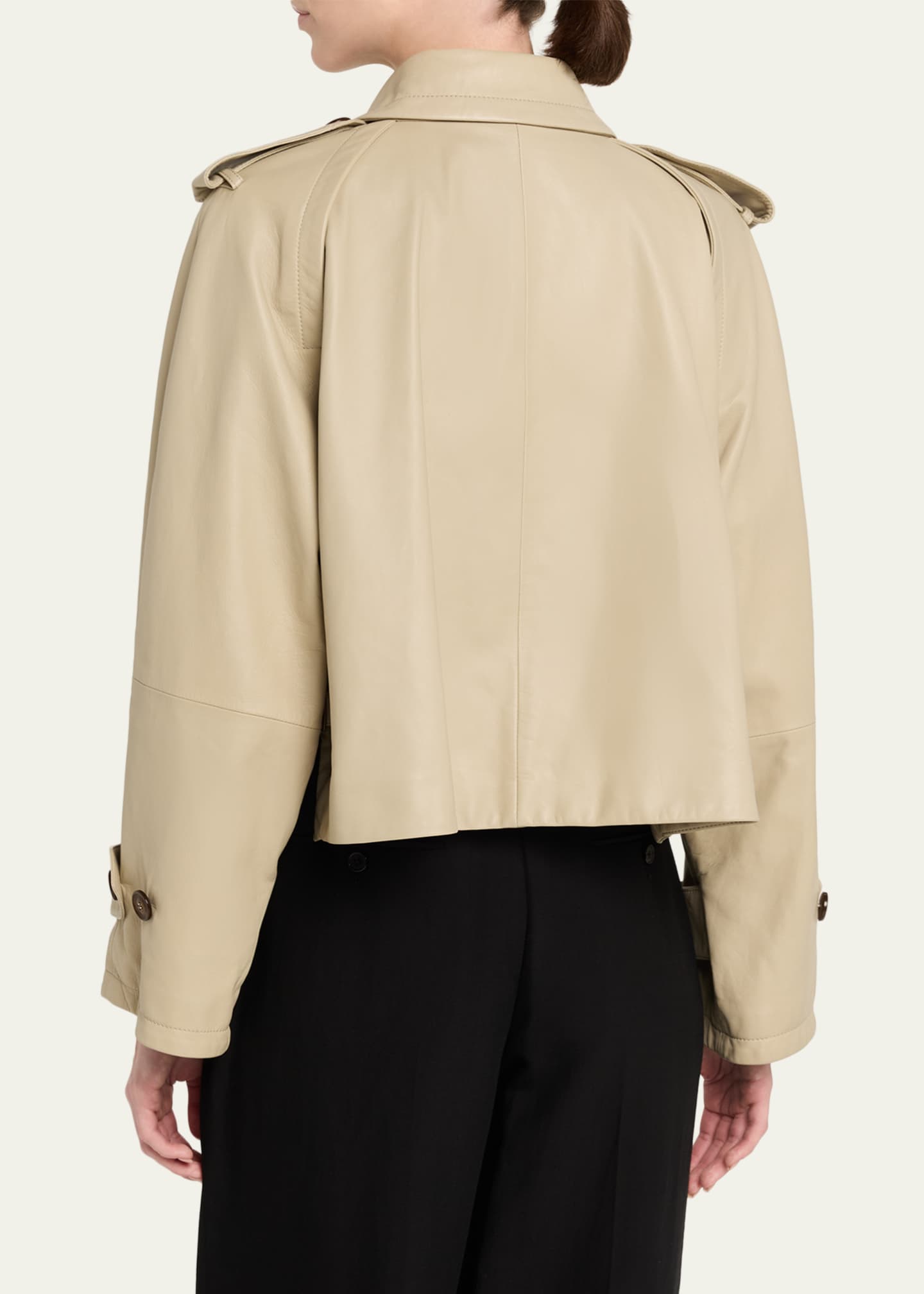 Giorgio Armani Leather Double-Breasted Boxy Trench Jacket