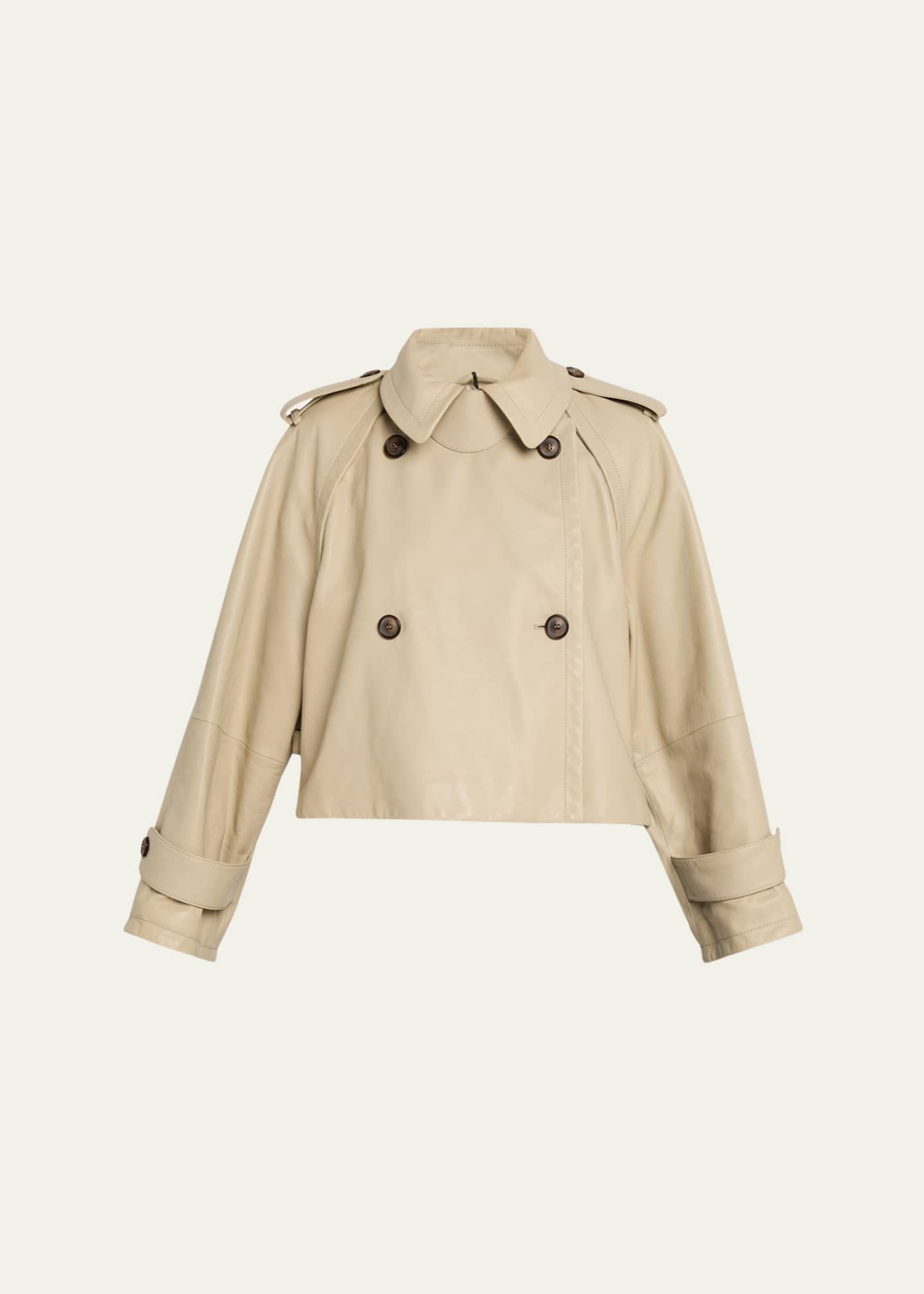 Giorgio Armani Leather Double-Breasted Boxy Trench Jacket