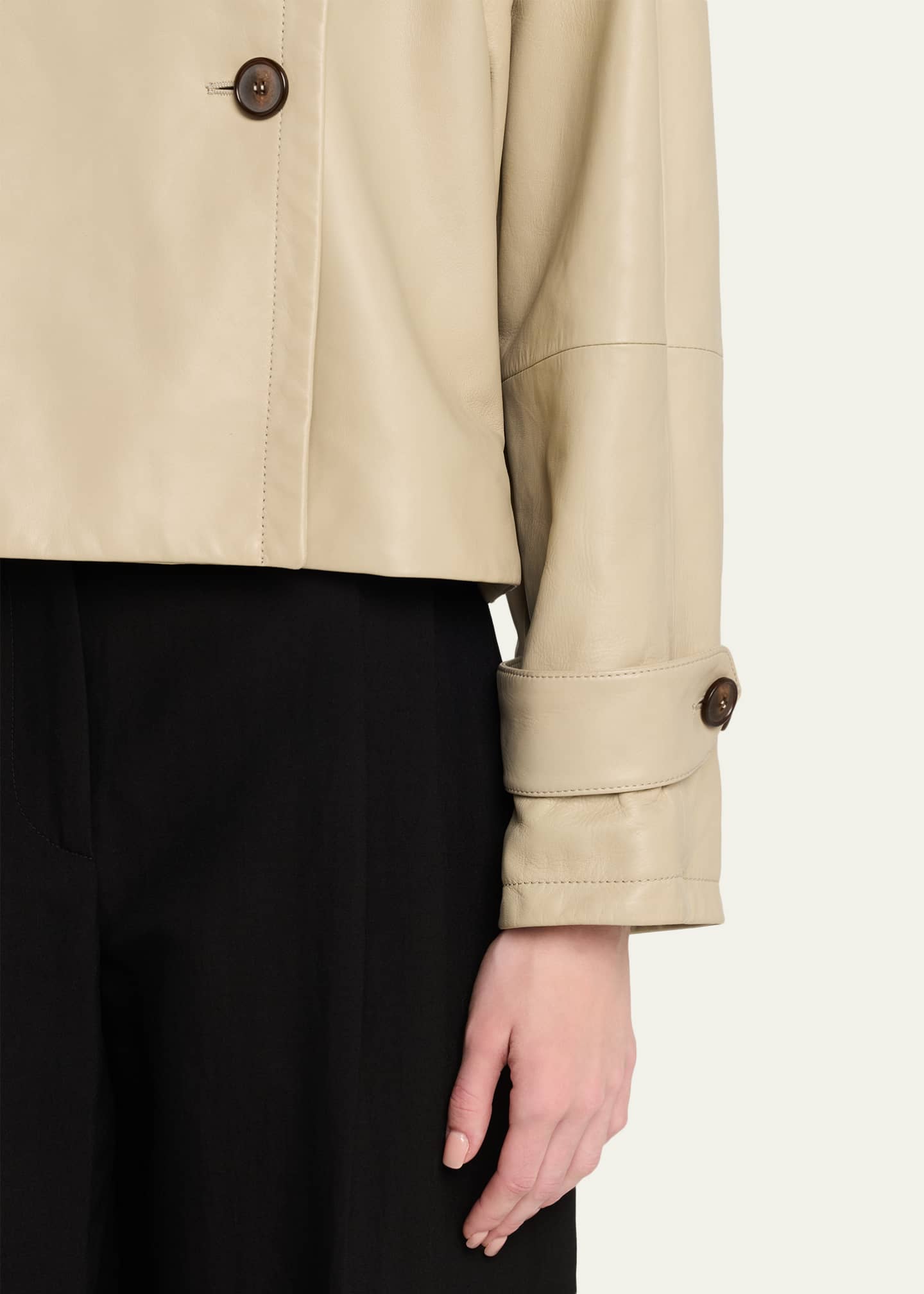Giorgio Armani Leather Double-Breasted Boxy Trench Jacket