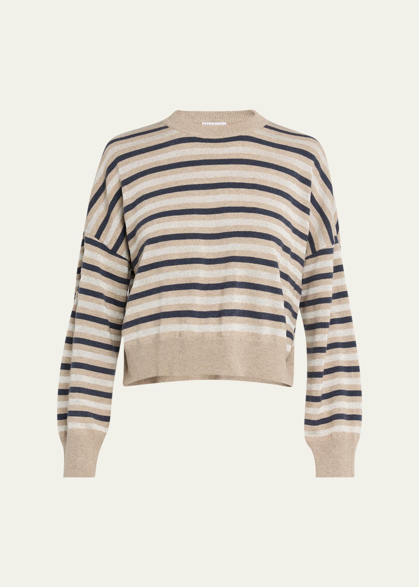 【値下げ】BRUNELLO CUCINELLI カシミヤシルクニット Brunello Cucinelli Shimmering Striped Wool-Cashmere Crop Sweater