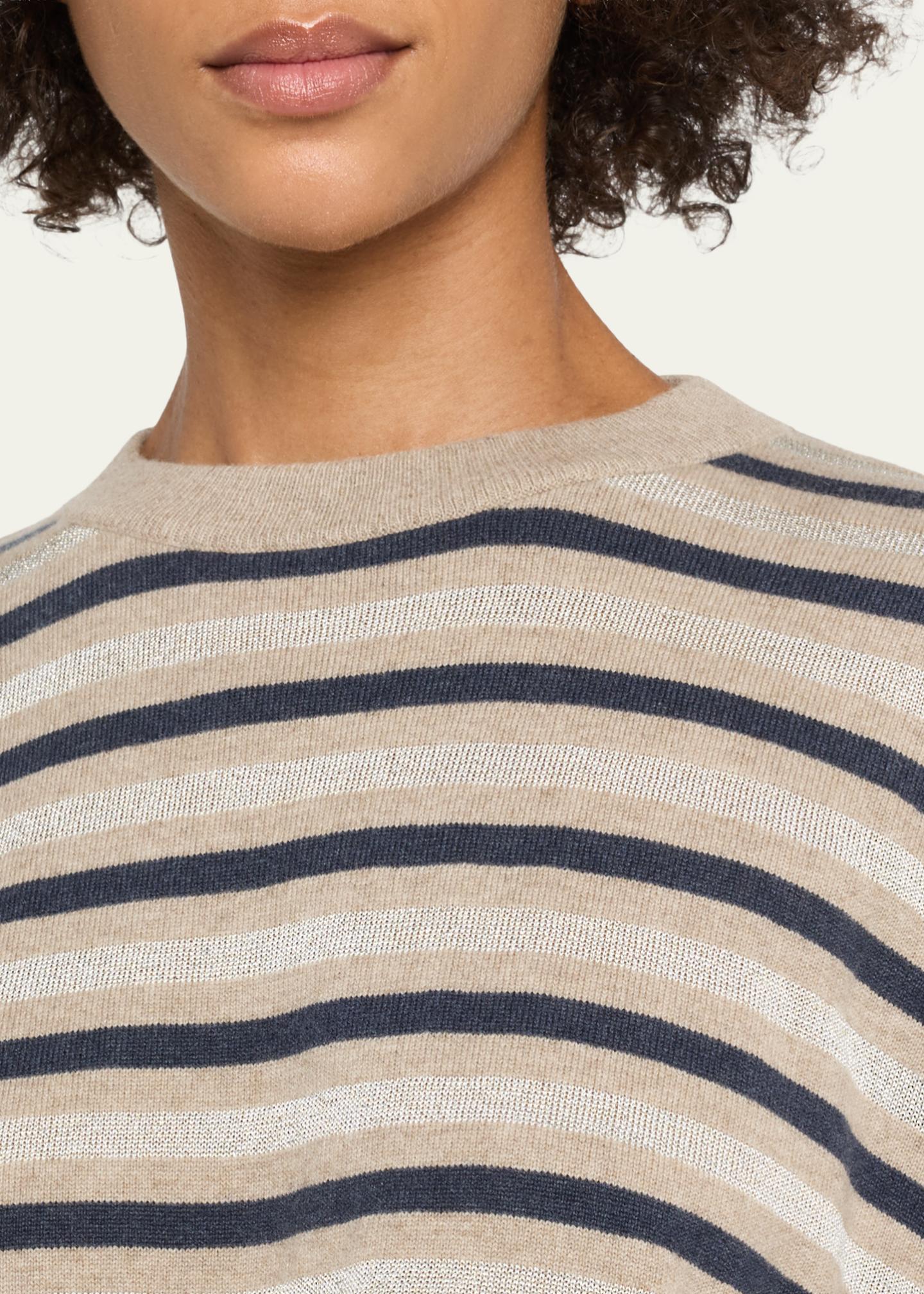 Brunello Cucinelli Shimmering Striped Wool-Cashmere Crop Sweater