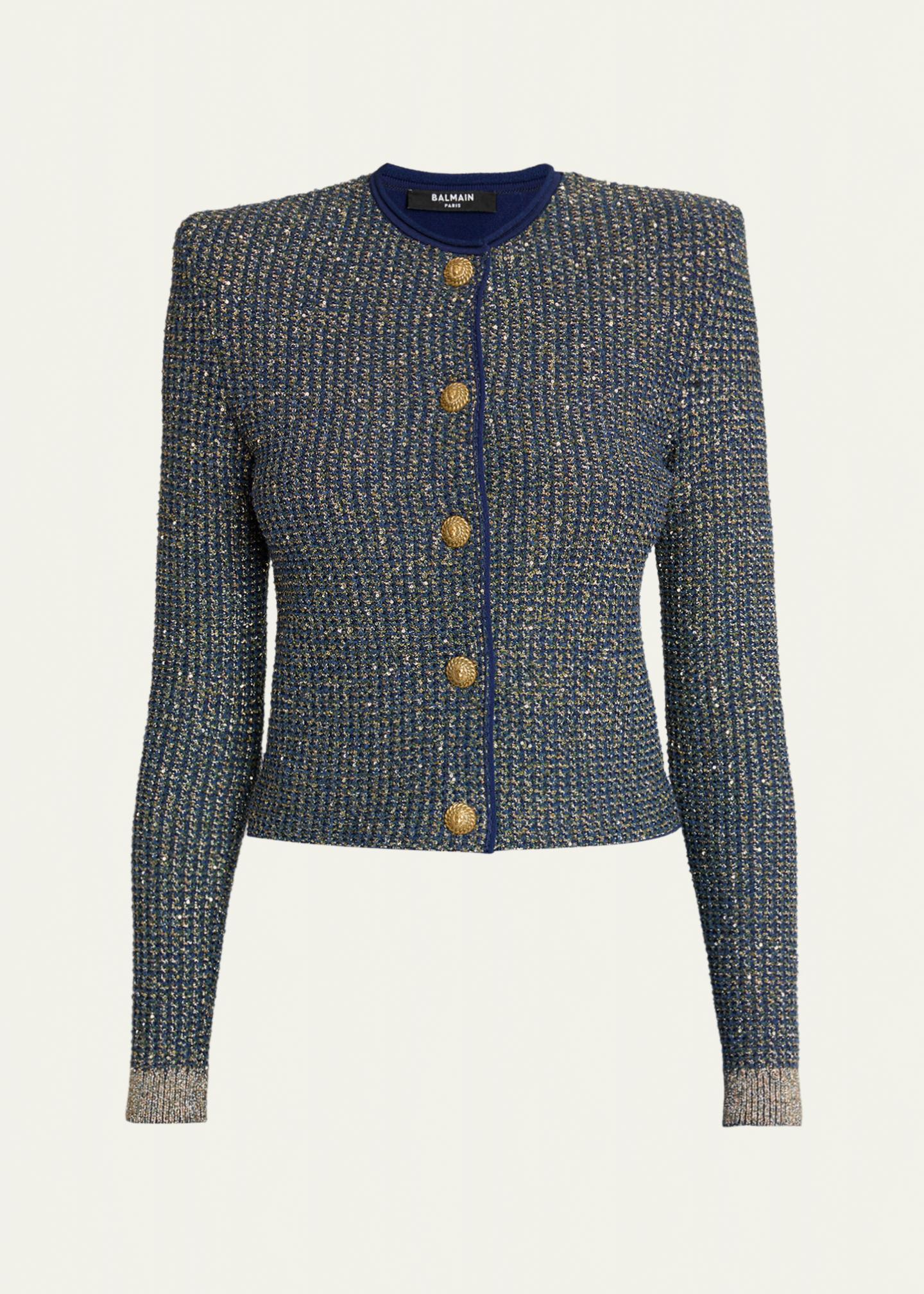 Balmain Glittered Tweed Buttoned Cardigan - Bergdorf Goodman