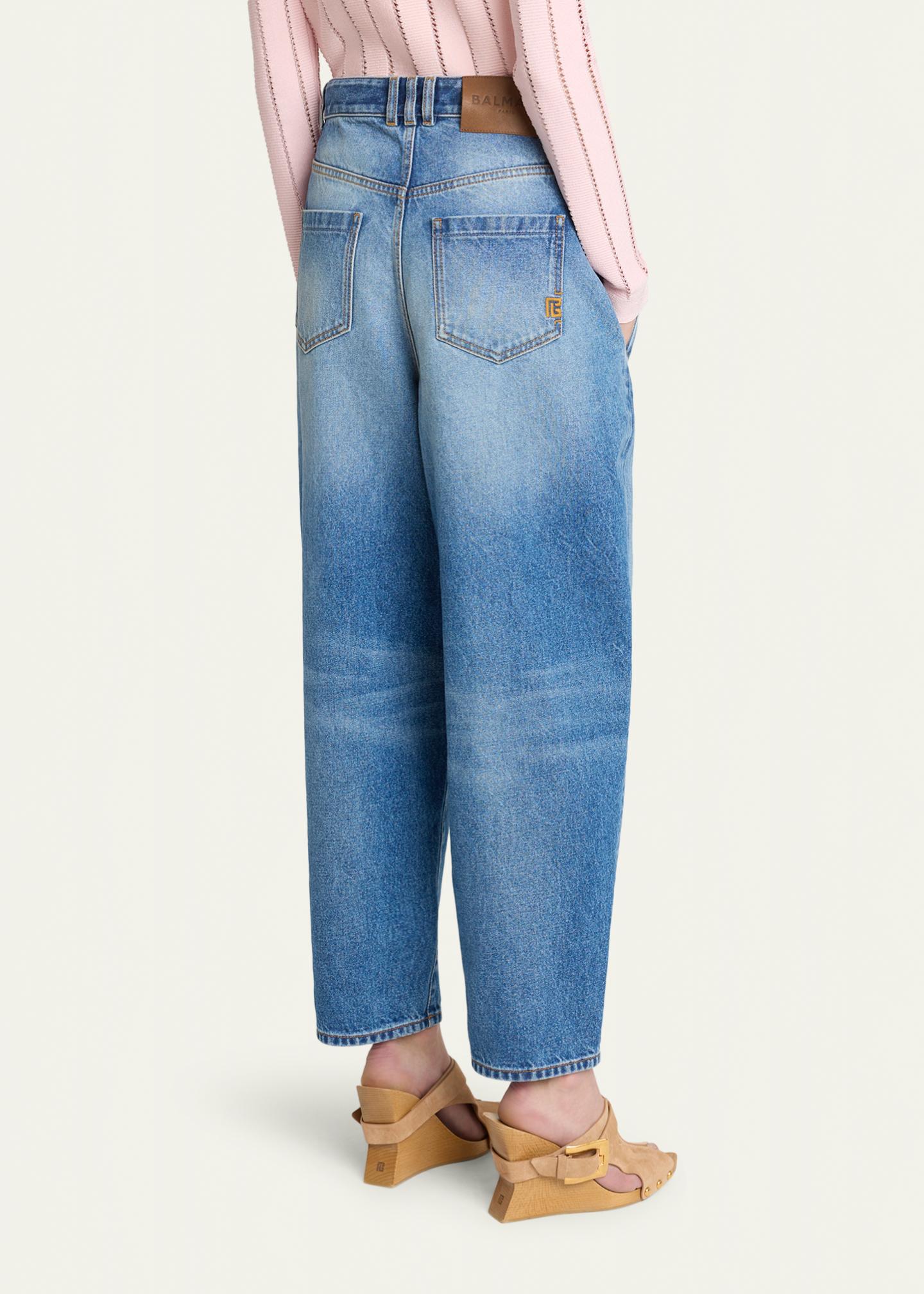 Balmain Pleated Barrel Leg Denim Jeans - Bergdorf Goodman