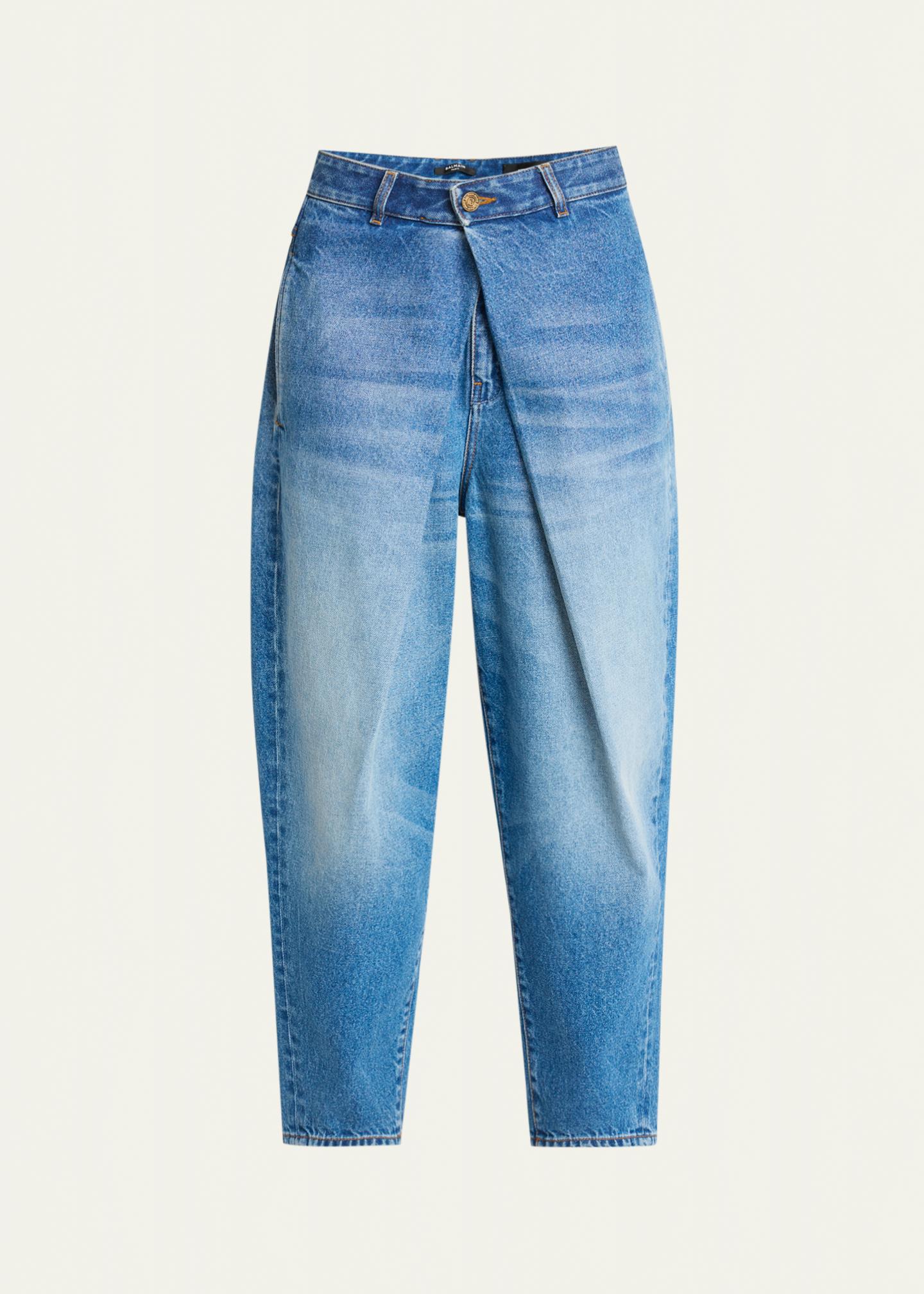 Balmain Pleated Barrel Leg Denim Jeans - Bergdorf Goodman
