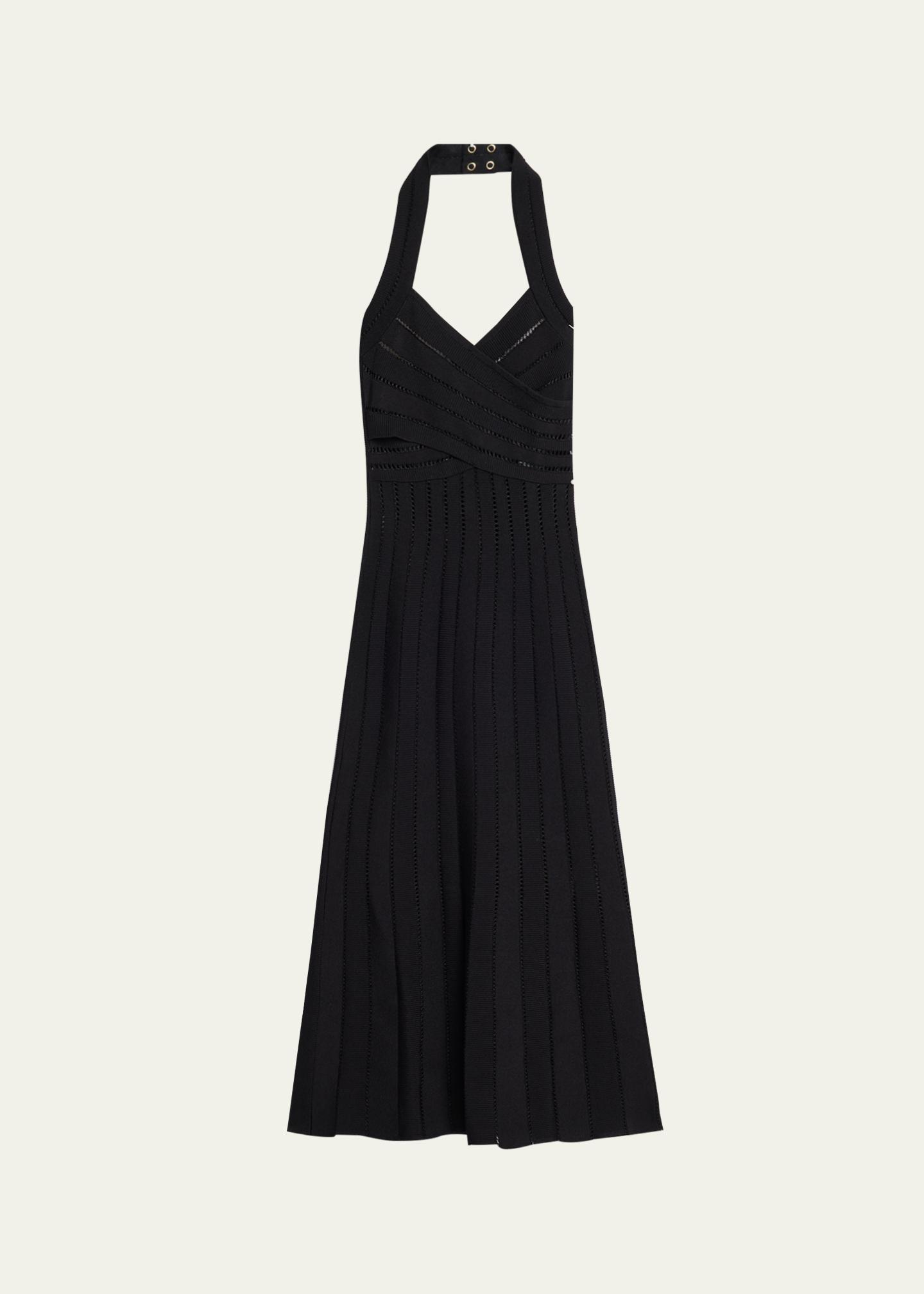 balmain knitted midi dress Women's Pointelle Halter Neck Sweater - Black balmain jacket