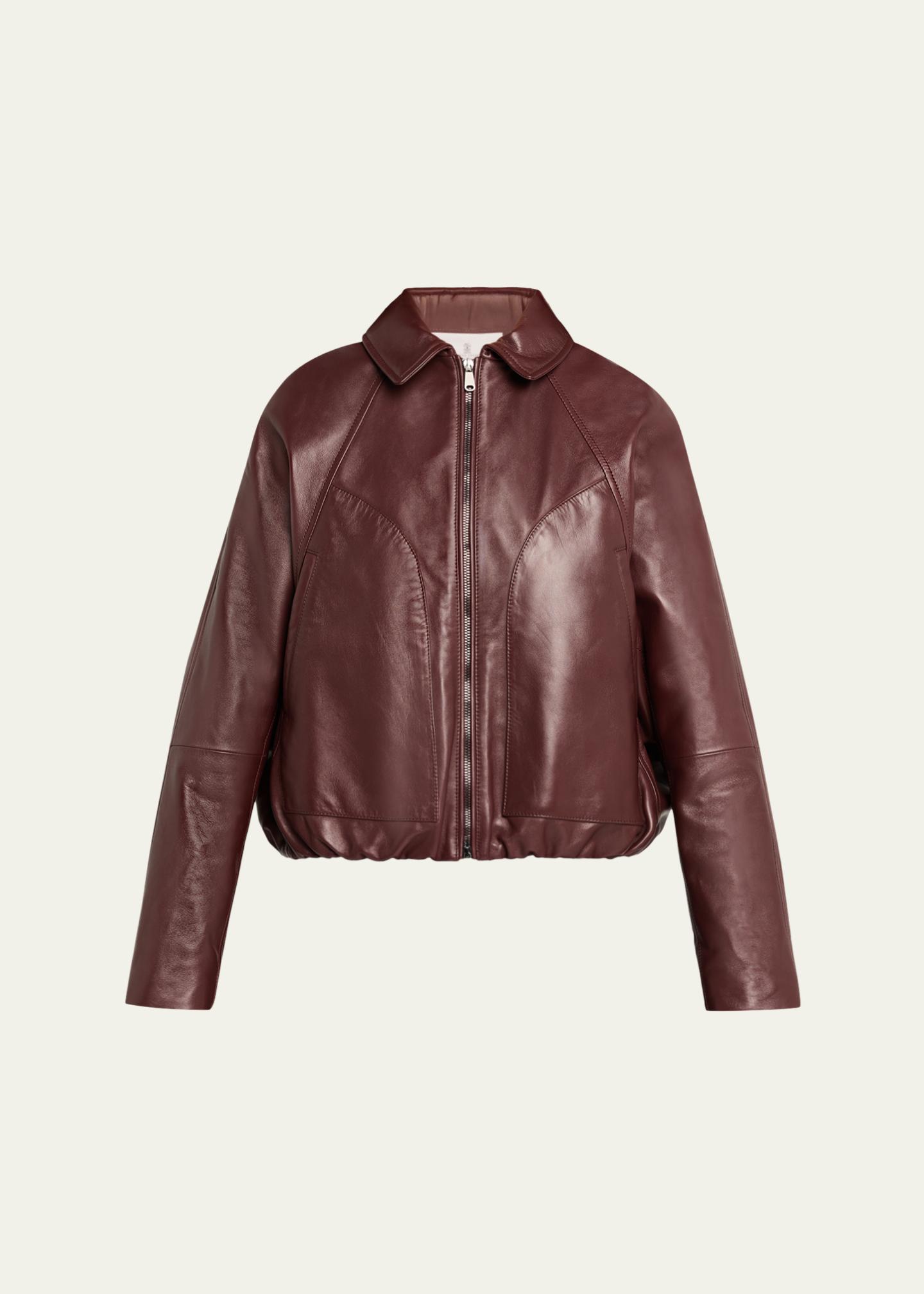 Brunello Cucinelli Collared Zip-Up Leather Jacket - Bergdorf Goodman