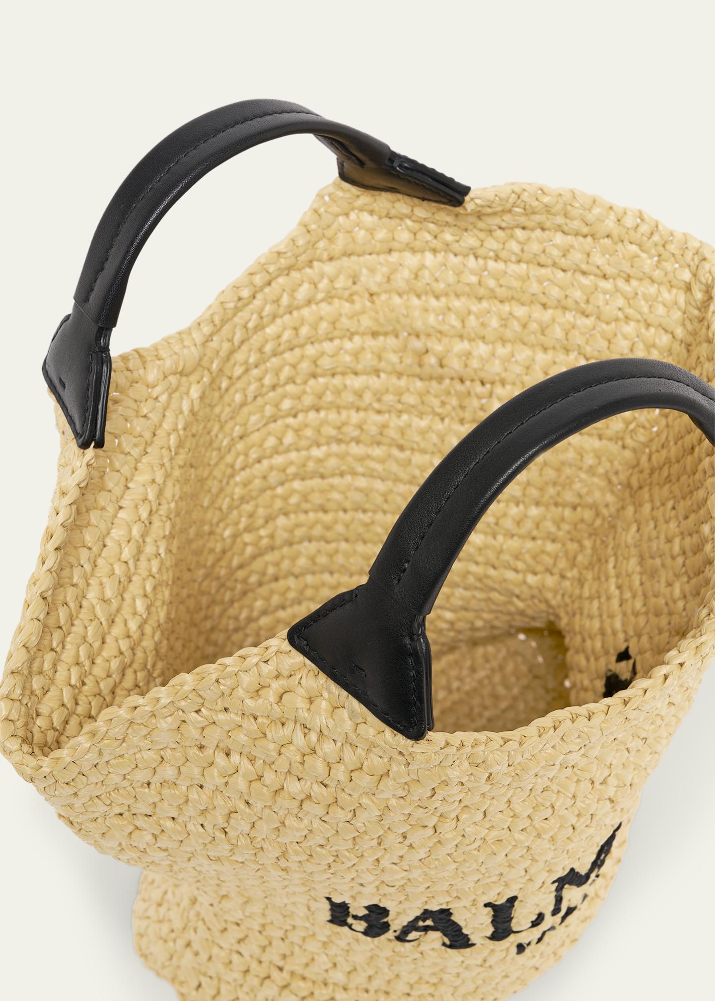 Balmain Cabas Mini Faux Raffia Top-Handle Bag - Bergdorf Goodman