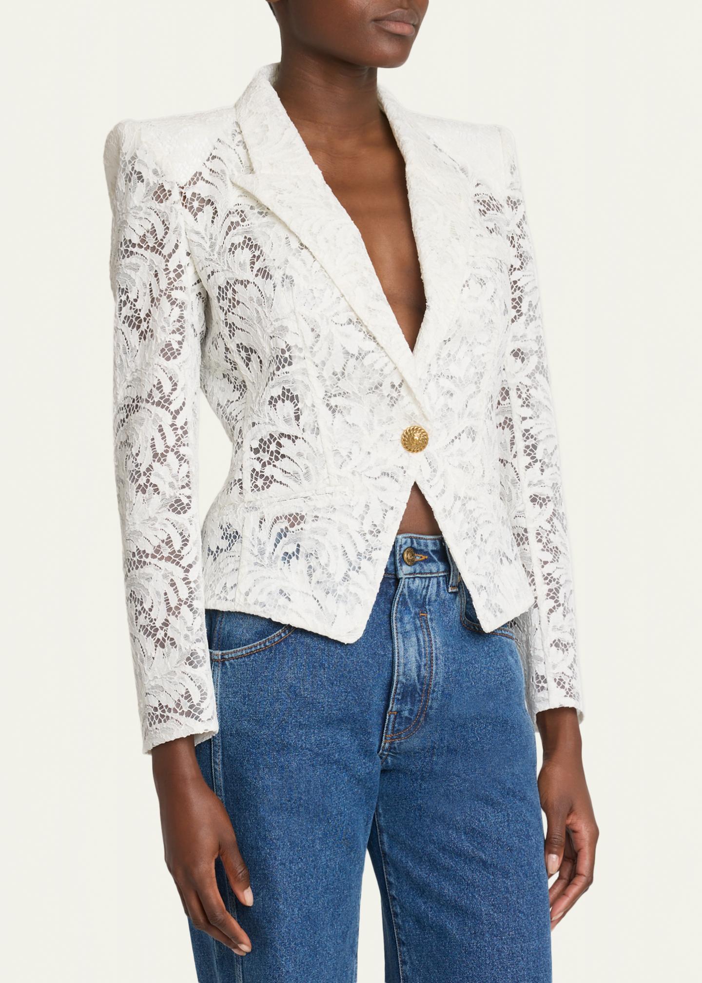 Balmain One-Button Floral Lace Blazer - Bergdorf Goodman