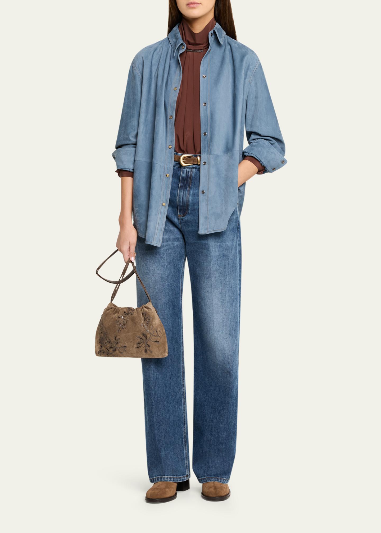 Brunello Cucinelli Suede Long Sleeve Snap Button Shirt - Bergdorf