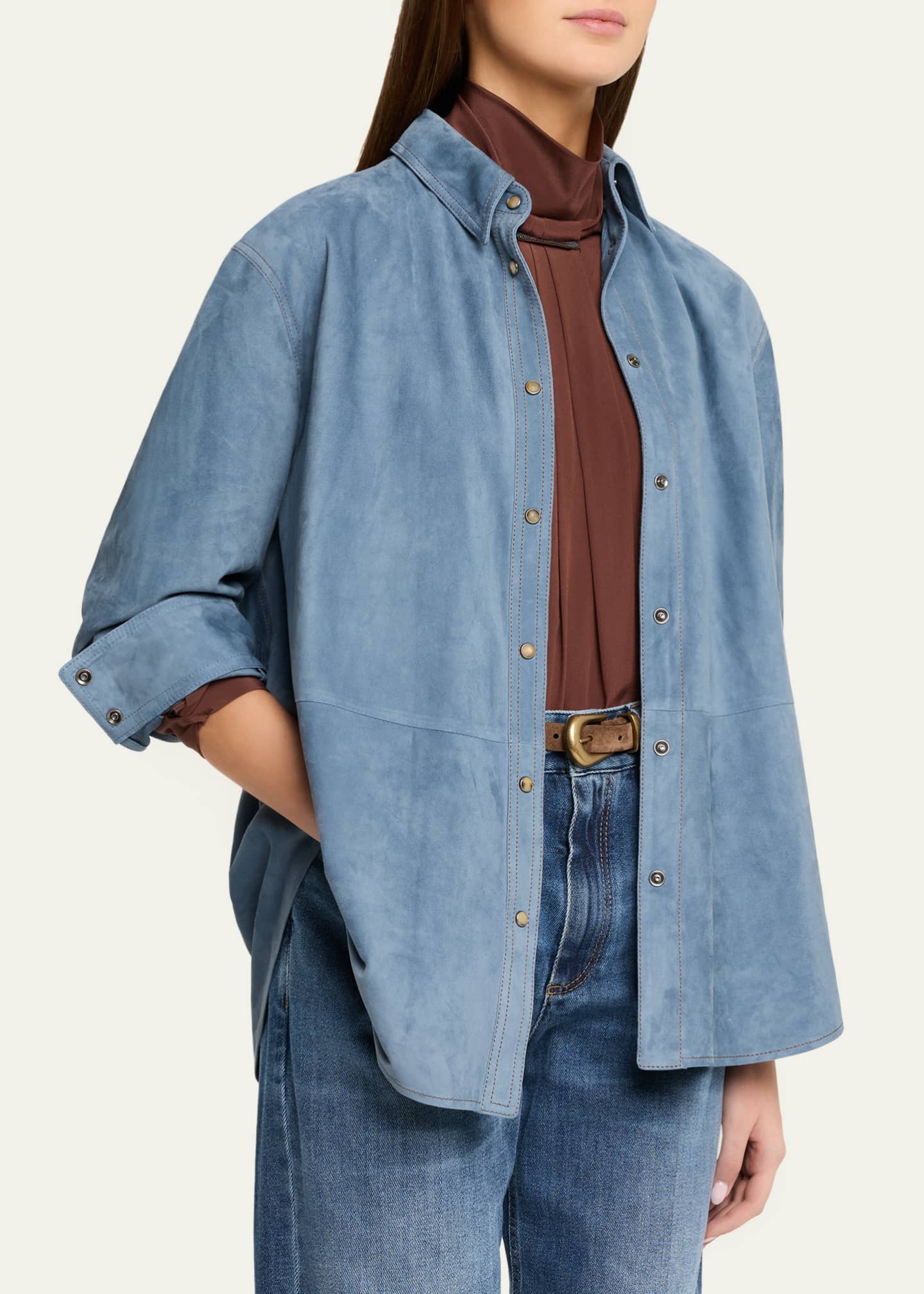 Brunello Cucinelli Suede Long Sleeve Snap Button Shirt - Bergdorf