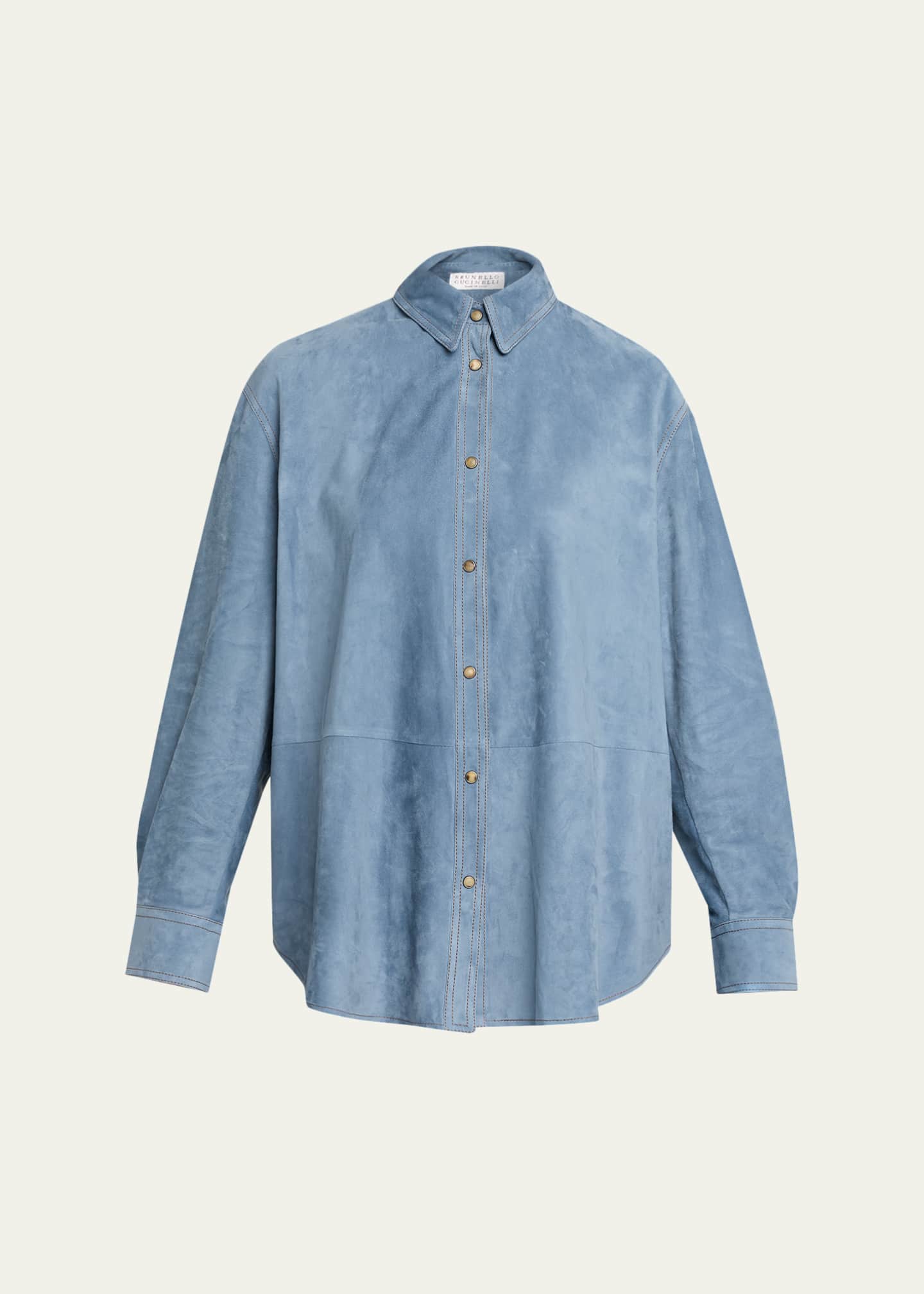 Brunello Cucinelli Suede Long Sleeve Snap Button Shirt - Bergdorf