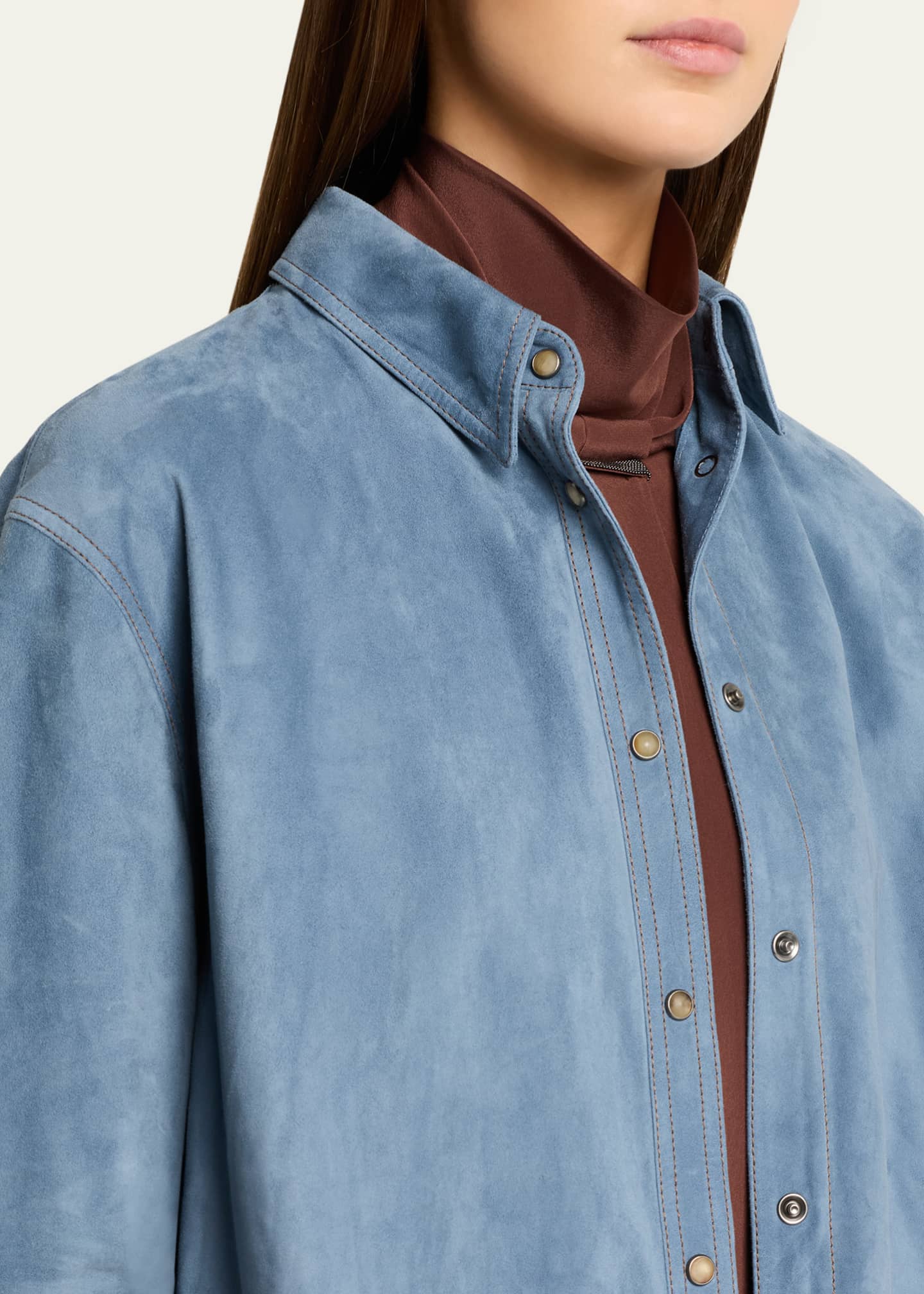 Brunello Cucinelli Suede Long Sleeve Snap Button Shirt - Bergdorf