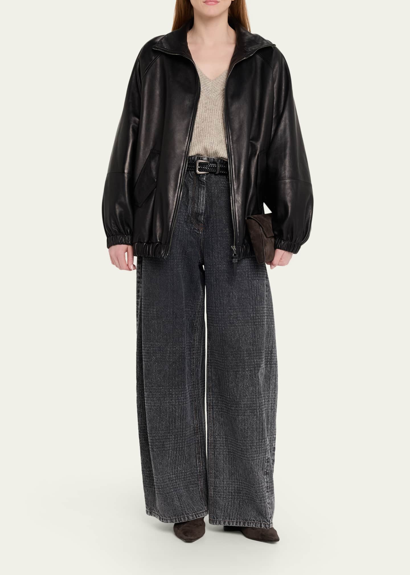 Brunello Cucinelli Leather Zip-Front Jacket - Bergdorf Goodman