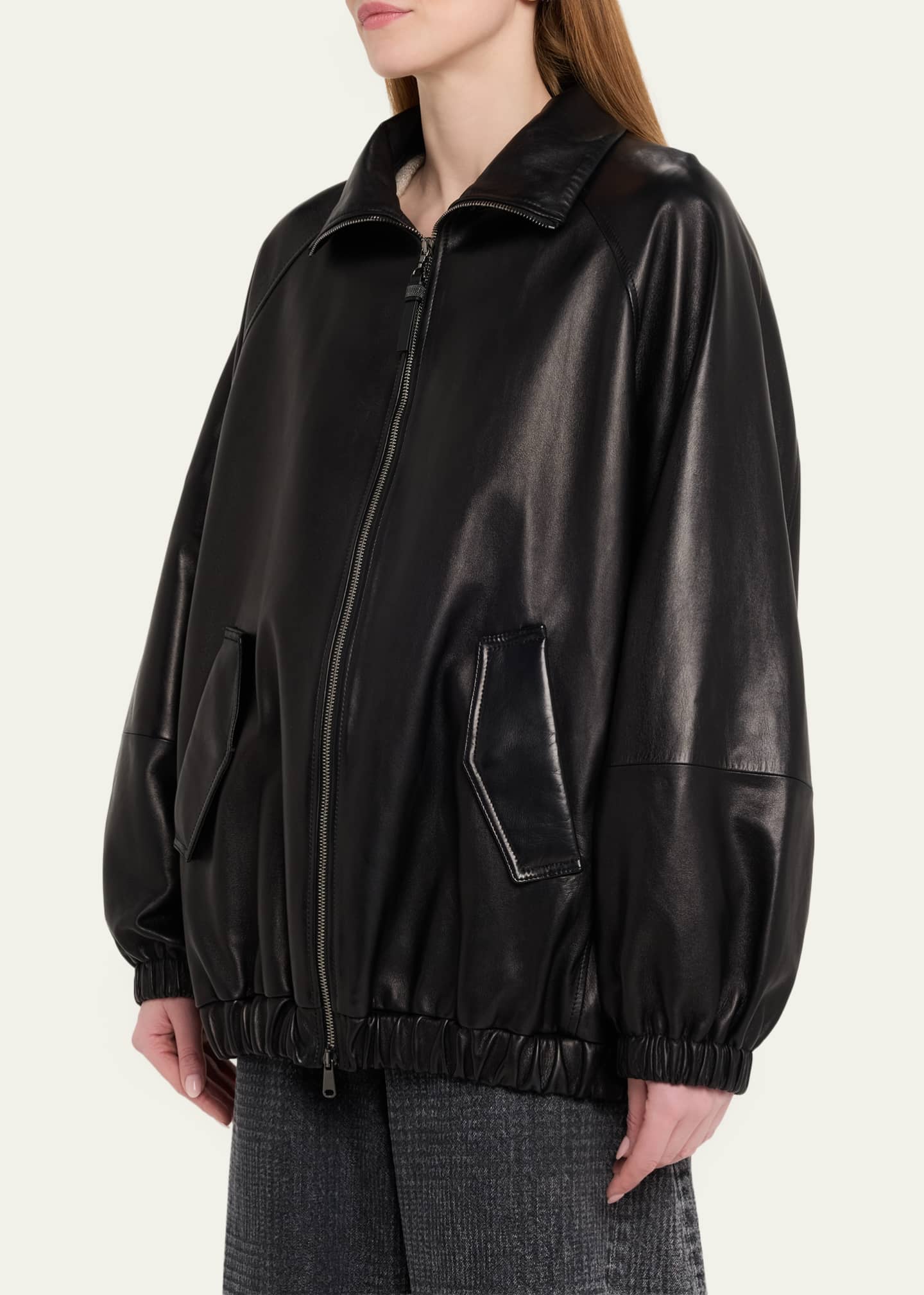 Brunello Cucinelli Leather Zip-Front Jacket - Bergdorf Goodman