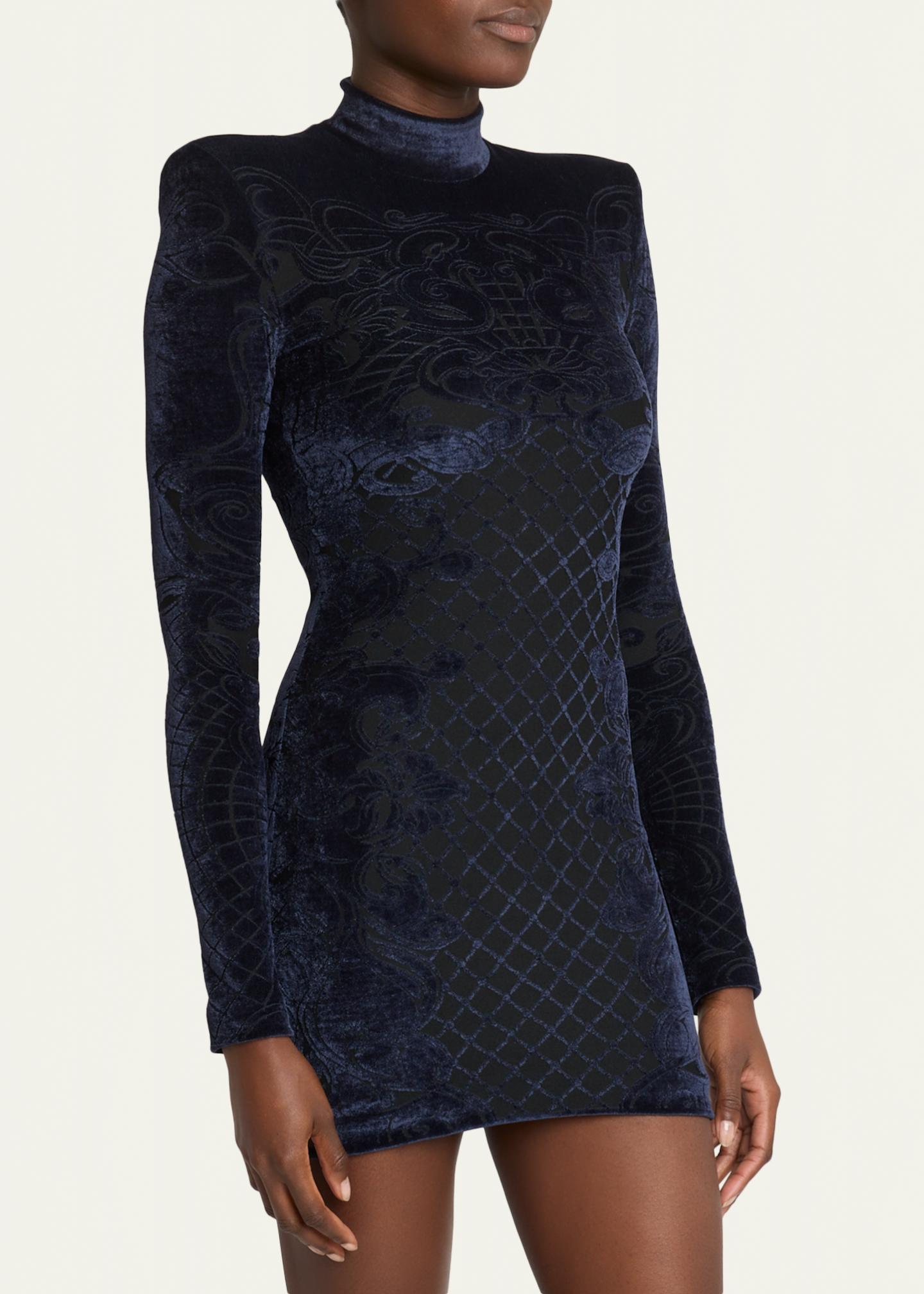 balmain dress blue Velvet With A Turtleneck, Women's, Black oriented craftsmanship