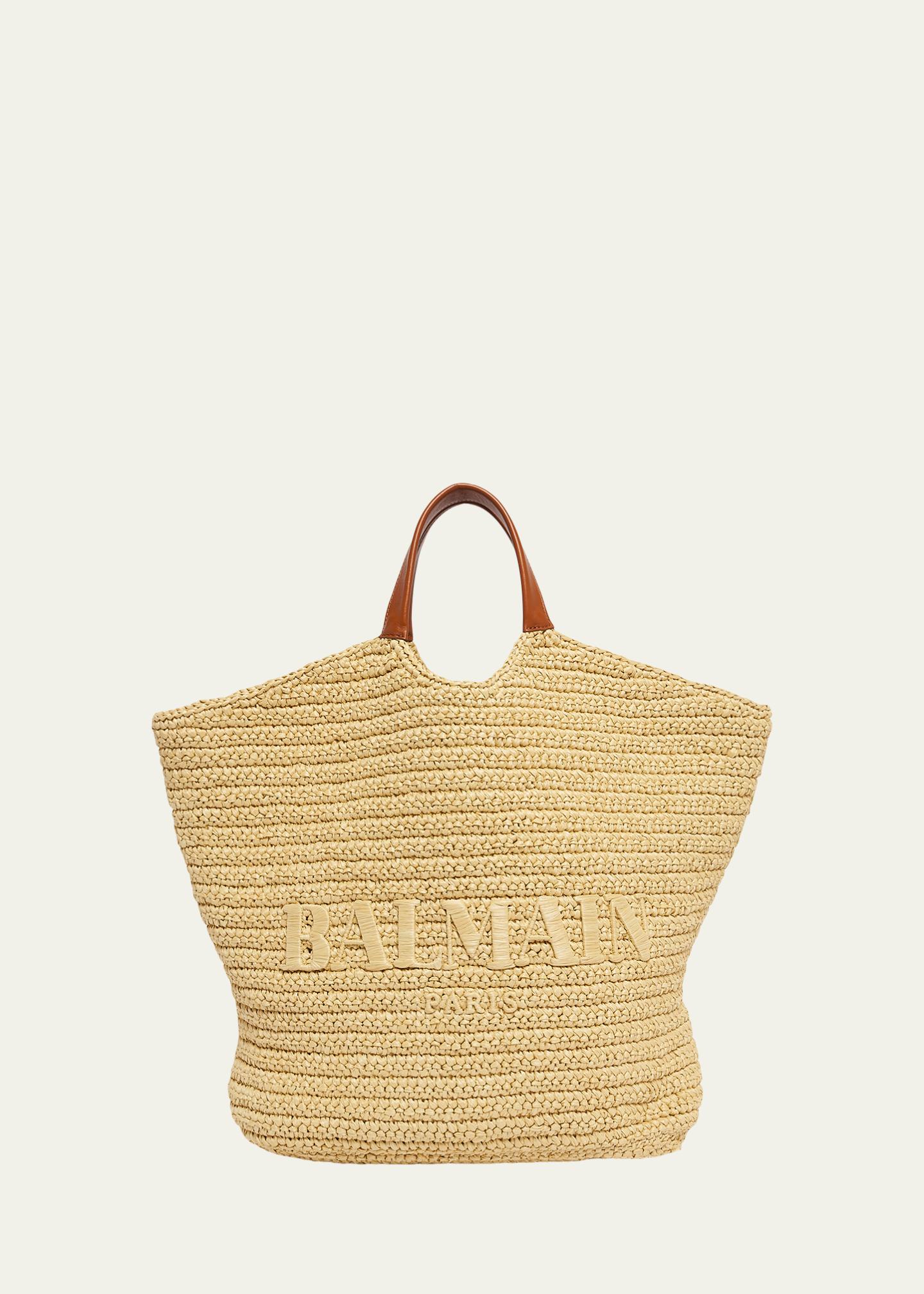 Balmain Cabas Large Faux Raffia Tote Bag - Bergdorf Goodman