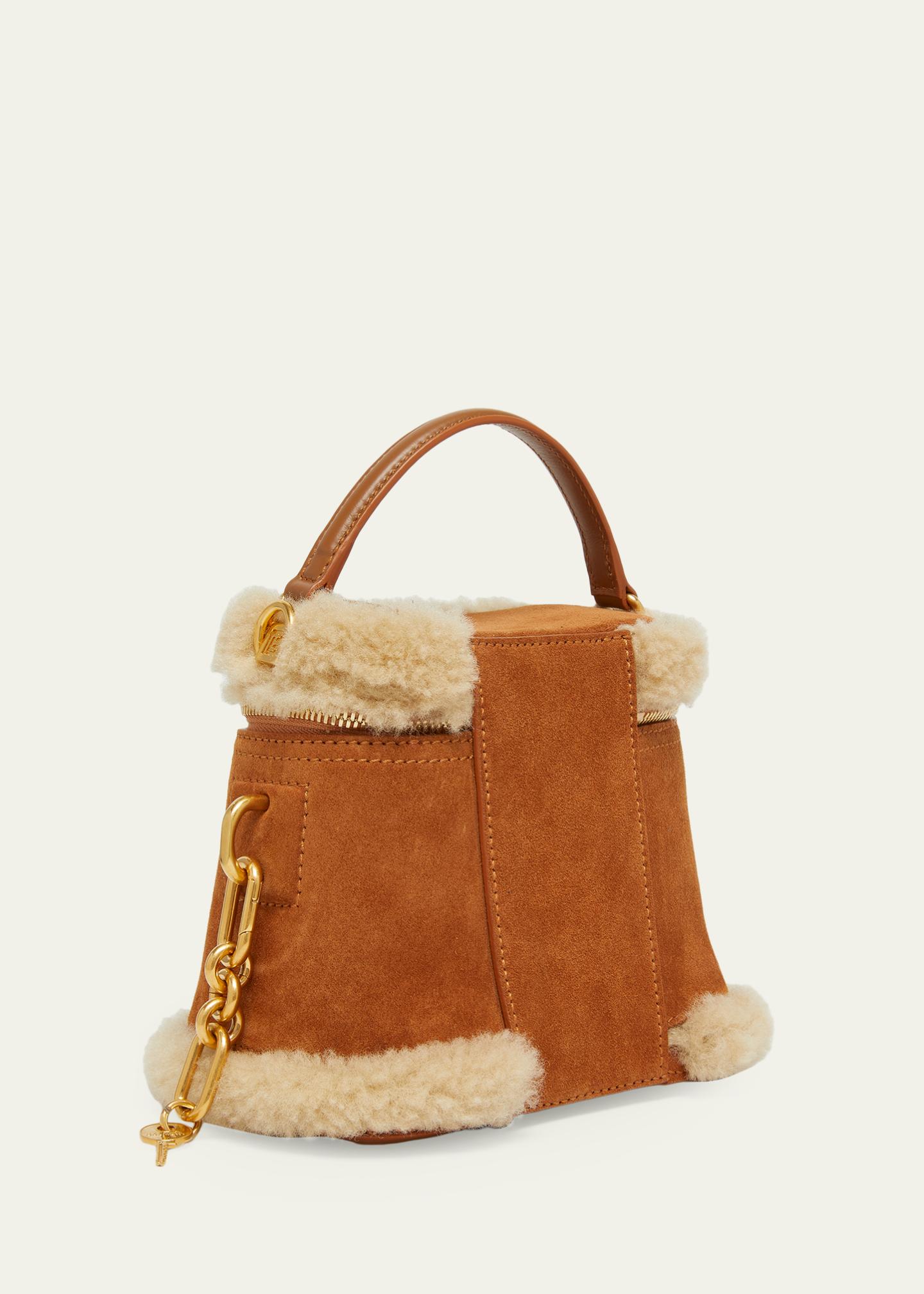 Balmain Pulse Shearling-Trim Suede Vanity Crossbody Bag - Bergdorf