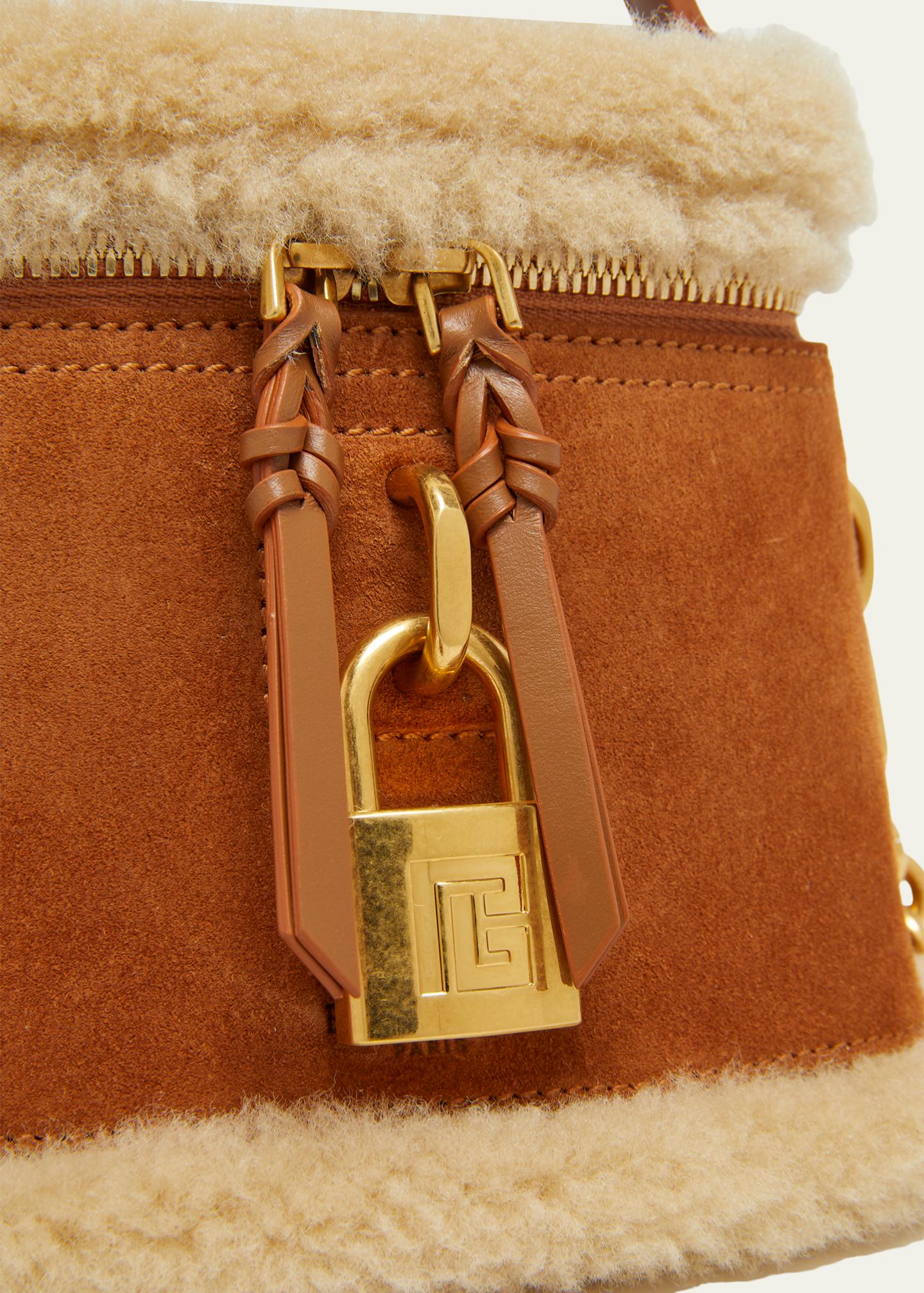 Balmain Pulse Shearling-Trim Suede Vanity Crossbody Bag - Bergdorf