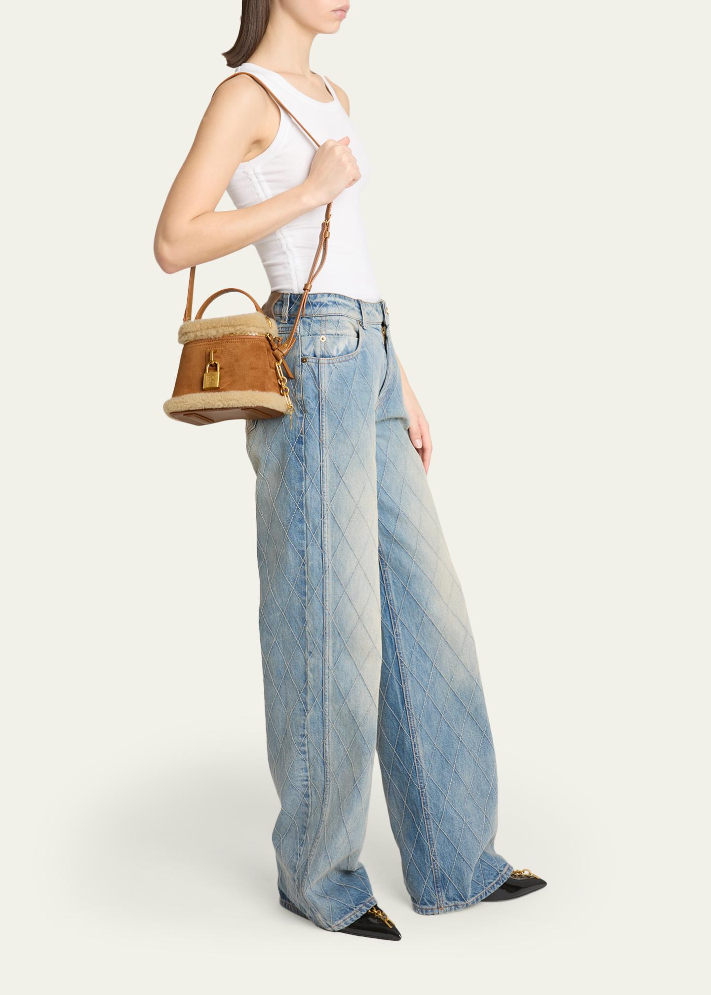 Balmain Pulse Shearling-Trim Suede Vanity Crossbody Bag - Bergdorf