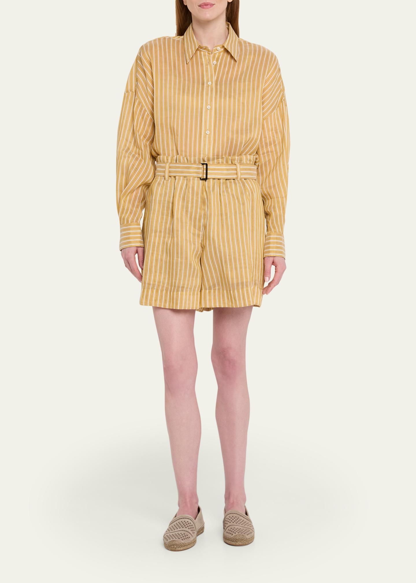 Brunello Cucinelli Striped Linen and Silk Button-Down Shirt