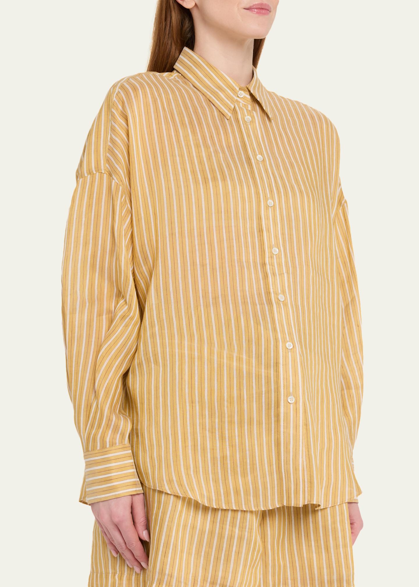 Brunello Cucinelli ストライプシャツ 長袖 Brunello Cucinelli Striped Linen and Silk Button-Down Shirt